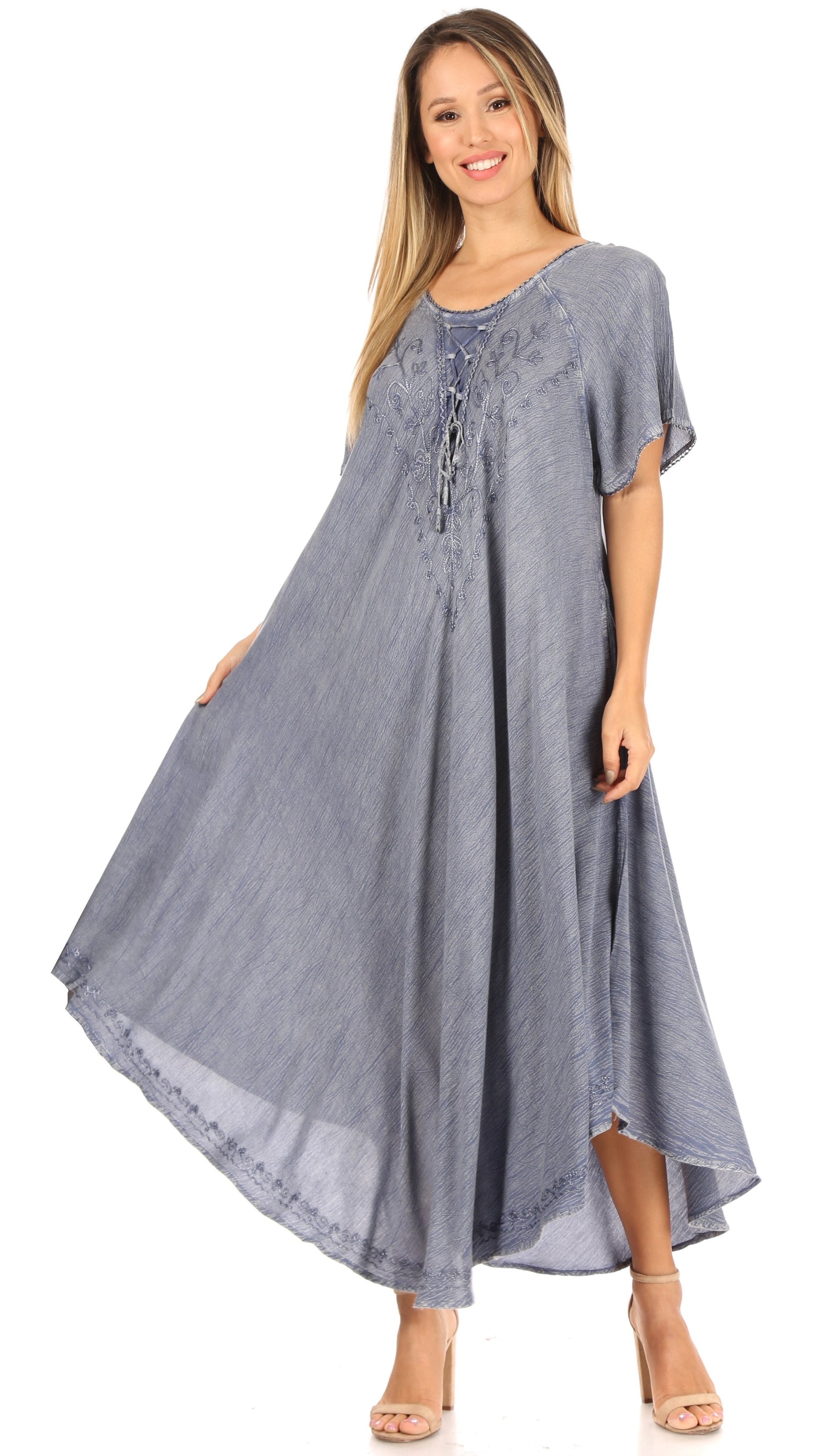 Sakkas Lilia Embroidered Lace Up Bodice Relaxed Fit Maxi Sun Dress - Concordia Style Boutique