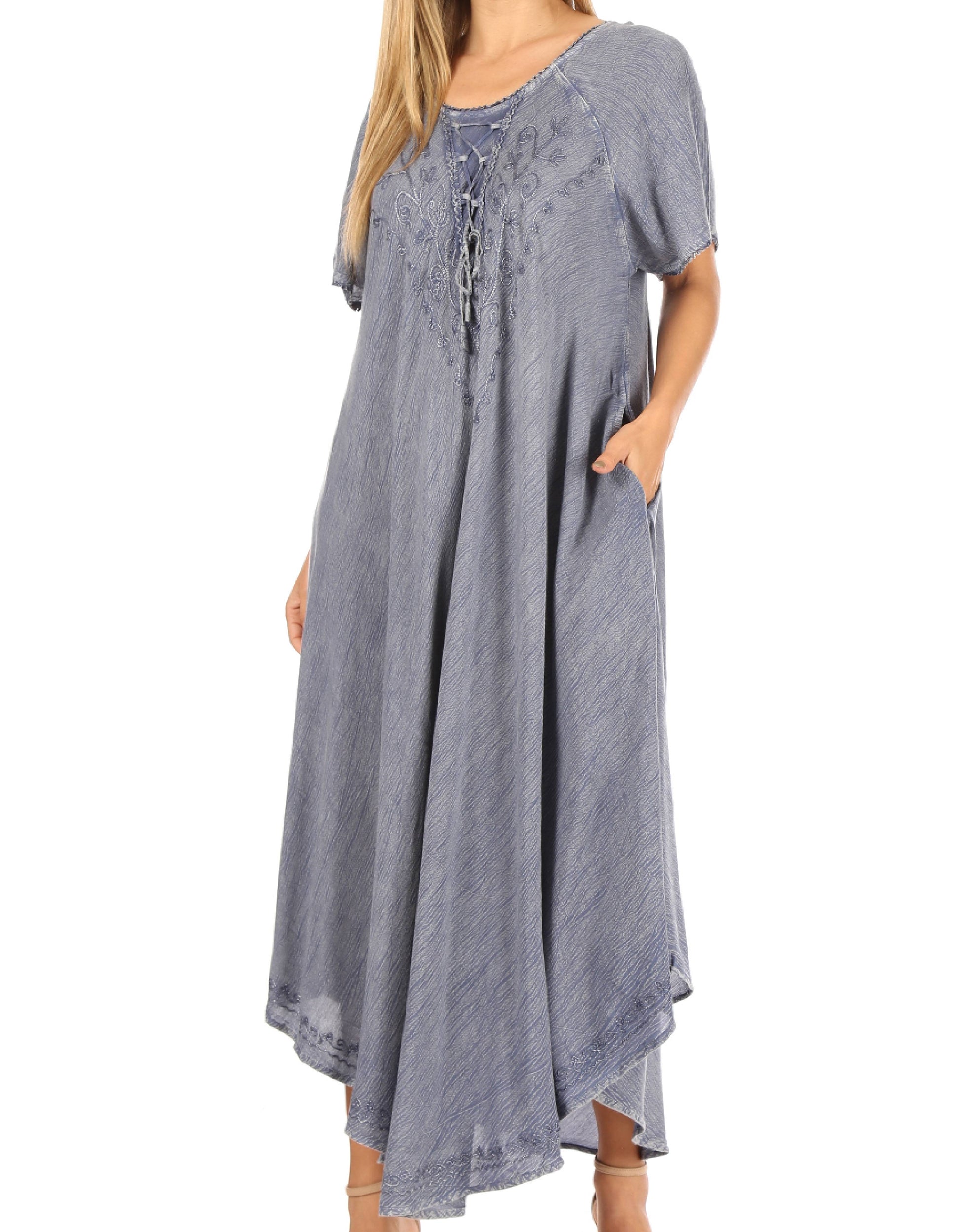 Sakkas Lilia Embroidered Lace Up Bodice Relaxed Fit Maxi Sun Dress - Concordia Style Boutique