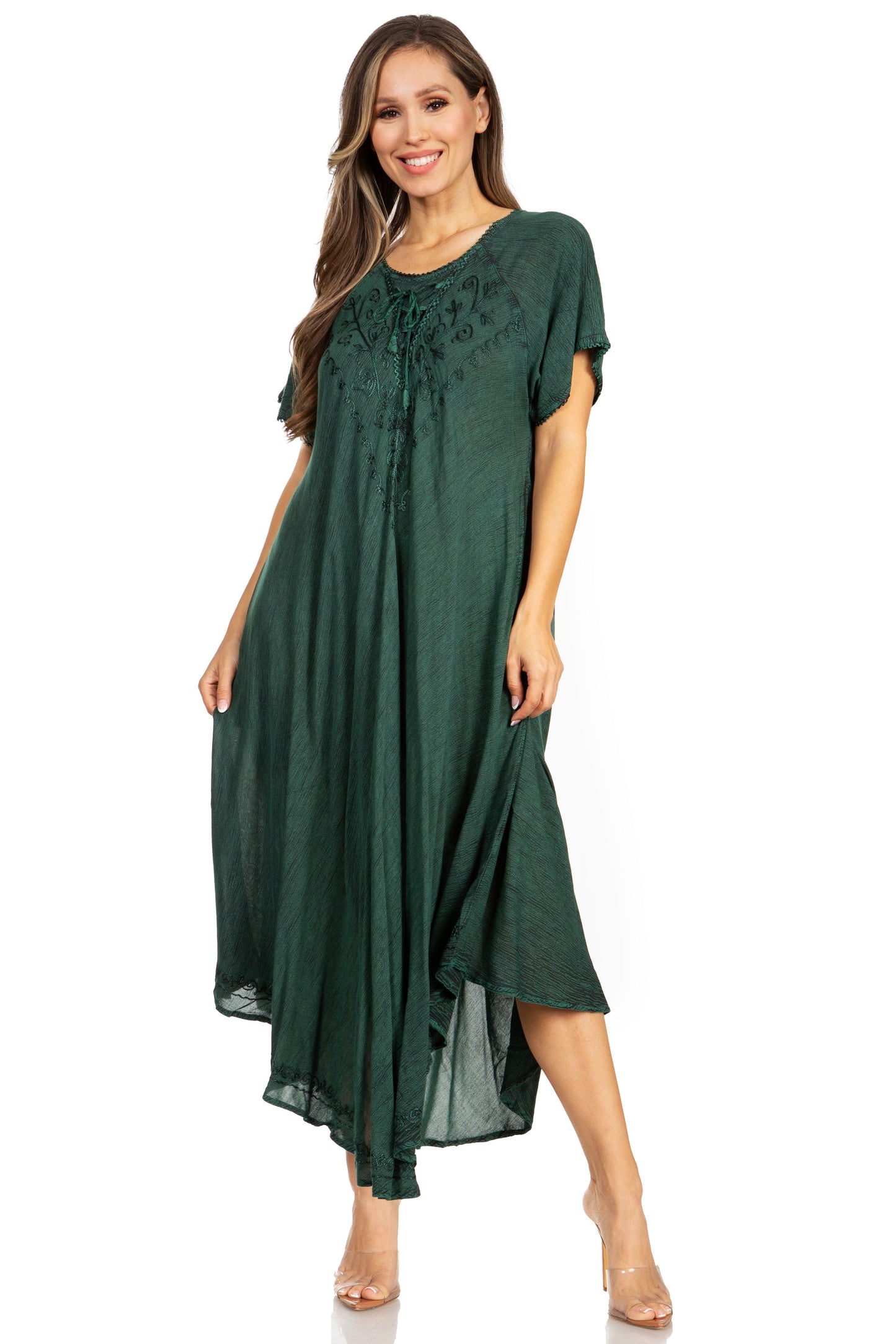 Sakkas Lilia Embroidered Lace Up Bodice Relaxed Fit Maxi Sun Dress - Concordia Style Boutique