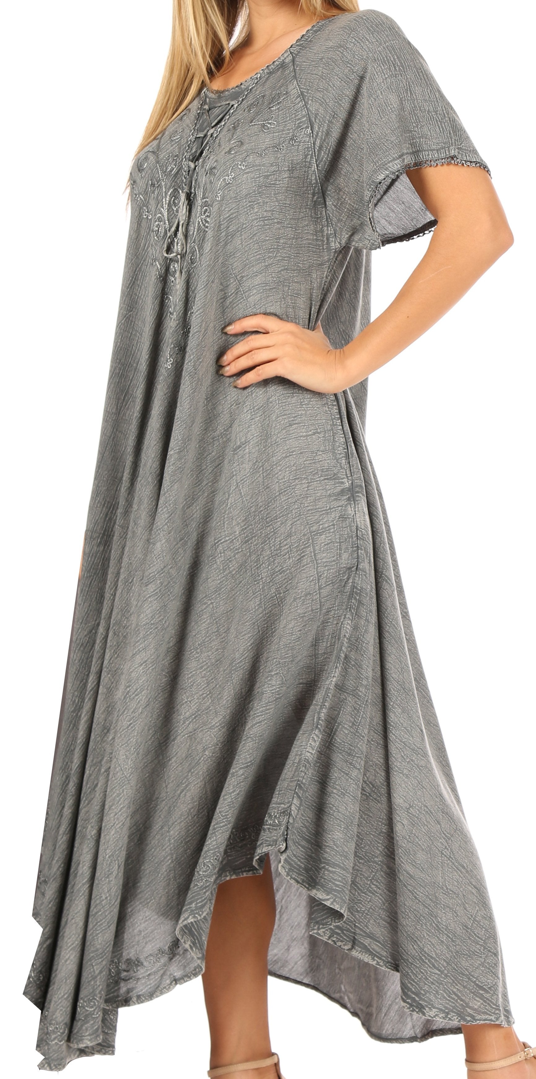 Sakkas Lilia Embroidered Lace Up Bodice Relaxed Fit Maxi Sun Dress - Concordia Style Boutique