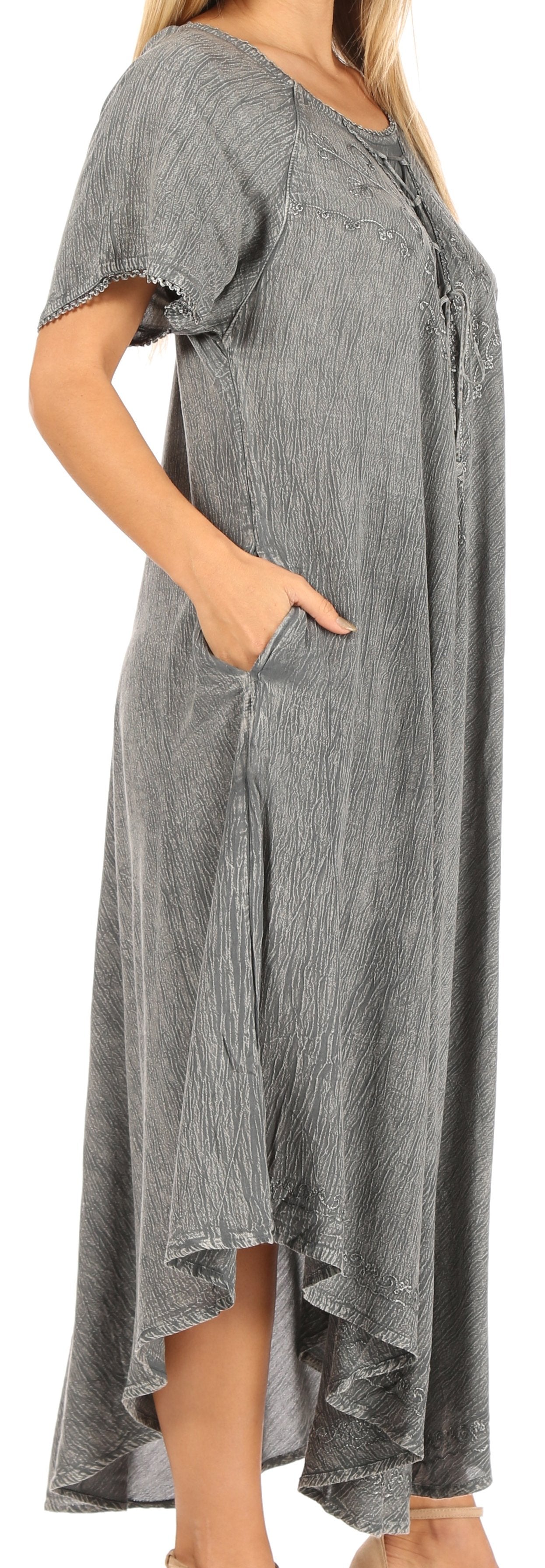 Sakkas Lilia Embroidered Lace Up Bodice Relaxed Fit Maxi Sun Dress - Concordia Style Boutique