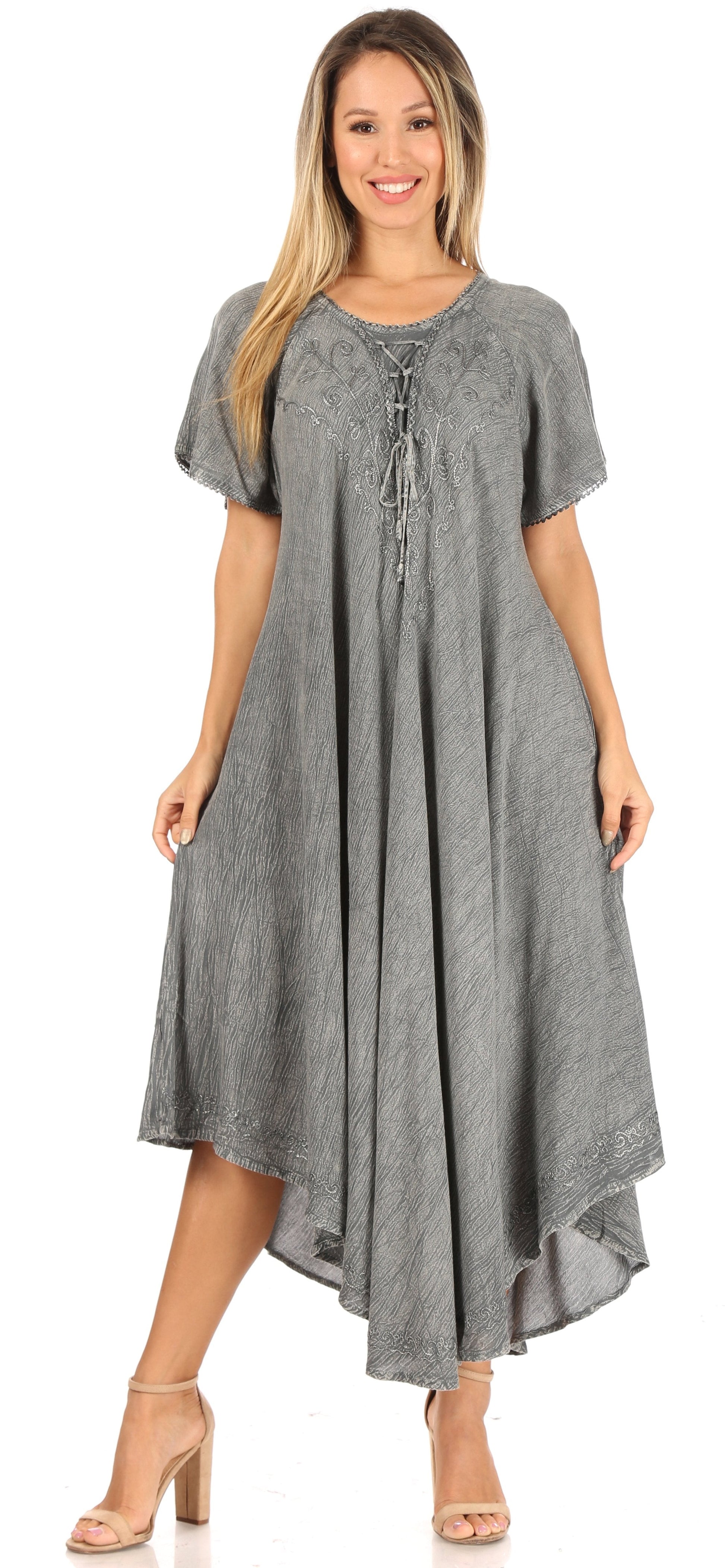 Sakkas Lilia Embroidered Lace Up Bodice Relaxed Fit Maxi Sun Dress - Concordia Style Boutique