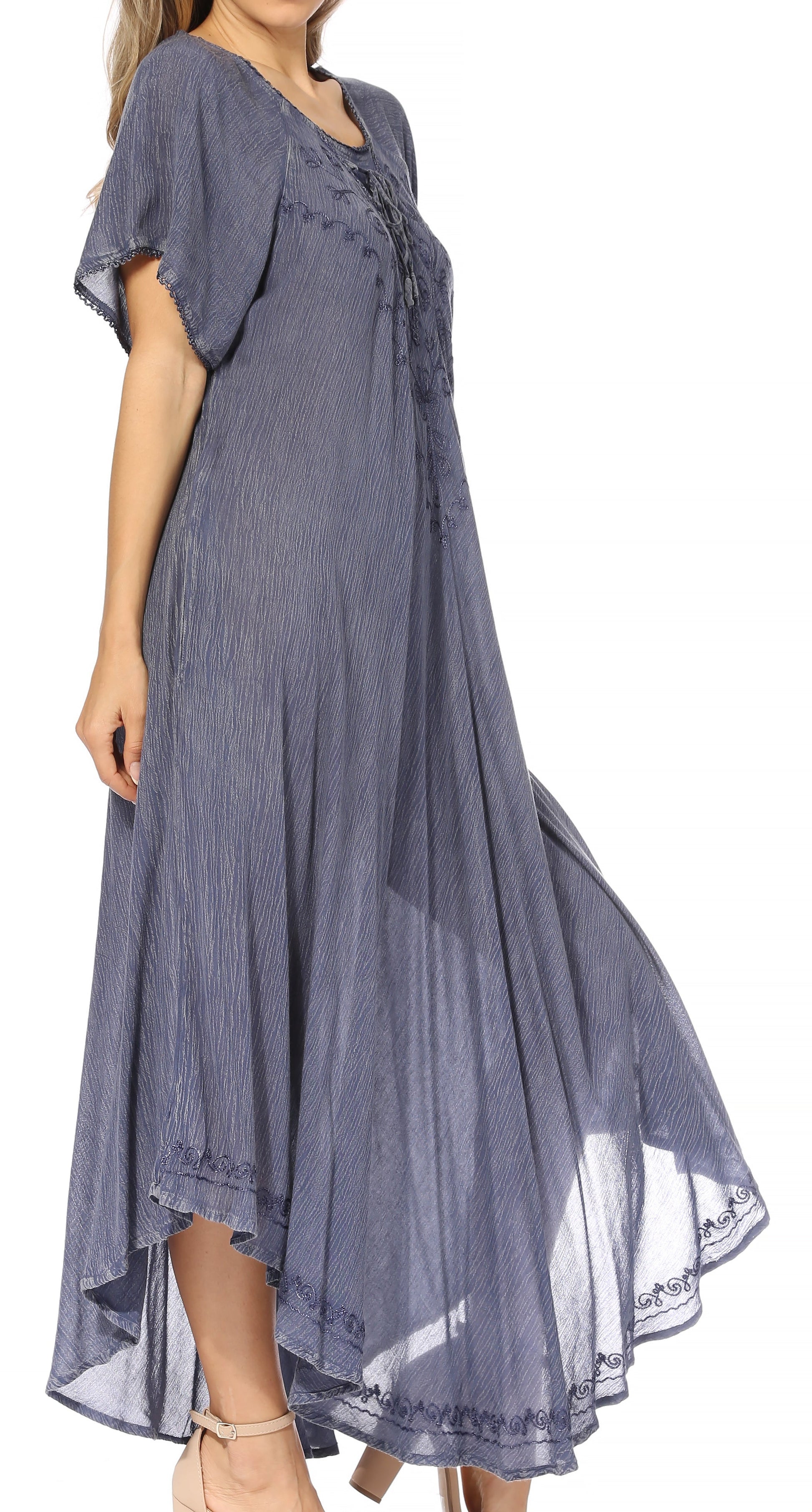 Sakkas Lilia Embroidered Lace Up Bodice Relaxed Fit Maxi Sun Dress - Concordia Style Boutique