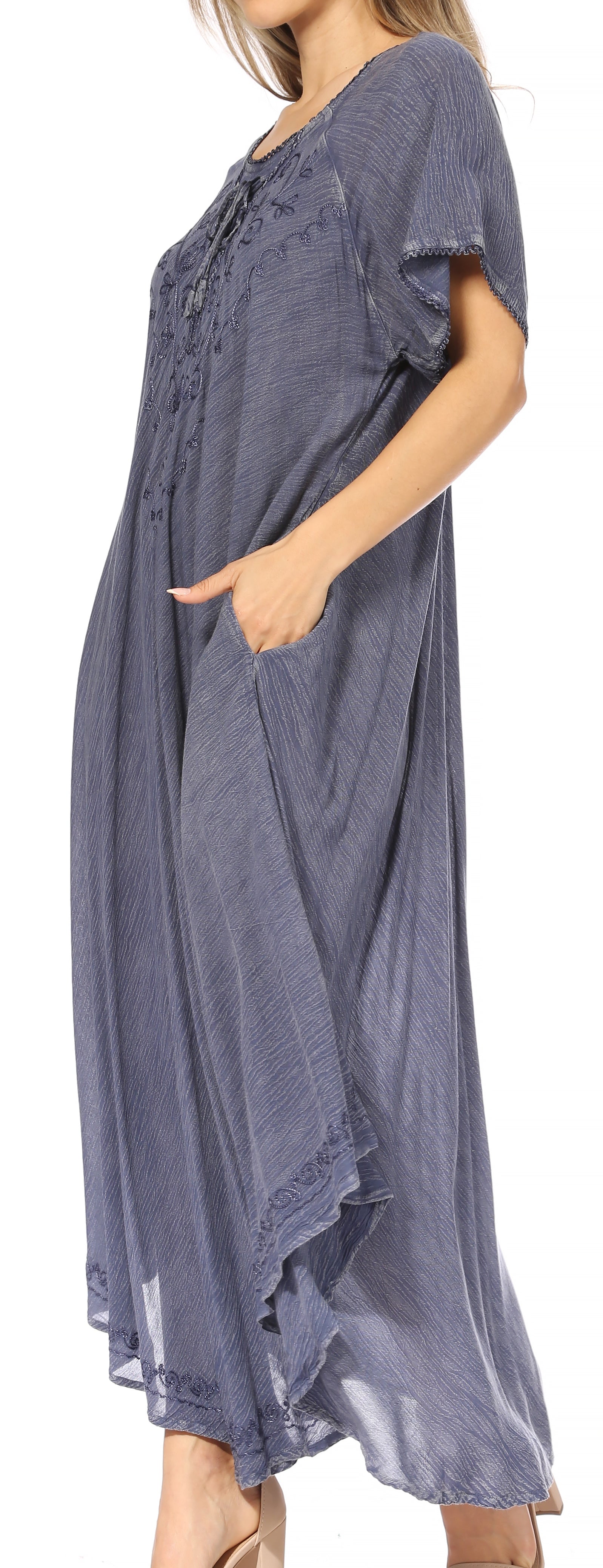 Sakkas Lilia Embroidered Lace Up Bodice Relaxed Fit Maxi Sun Dress - Concordia Style Boutique