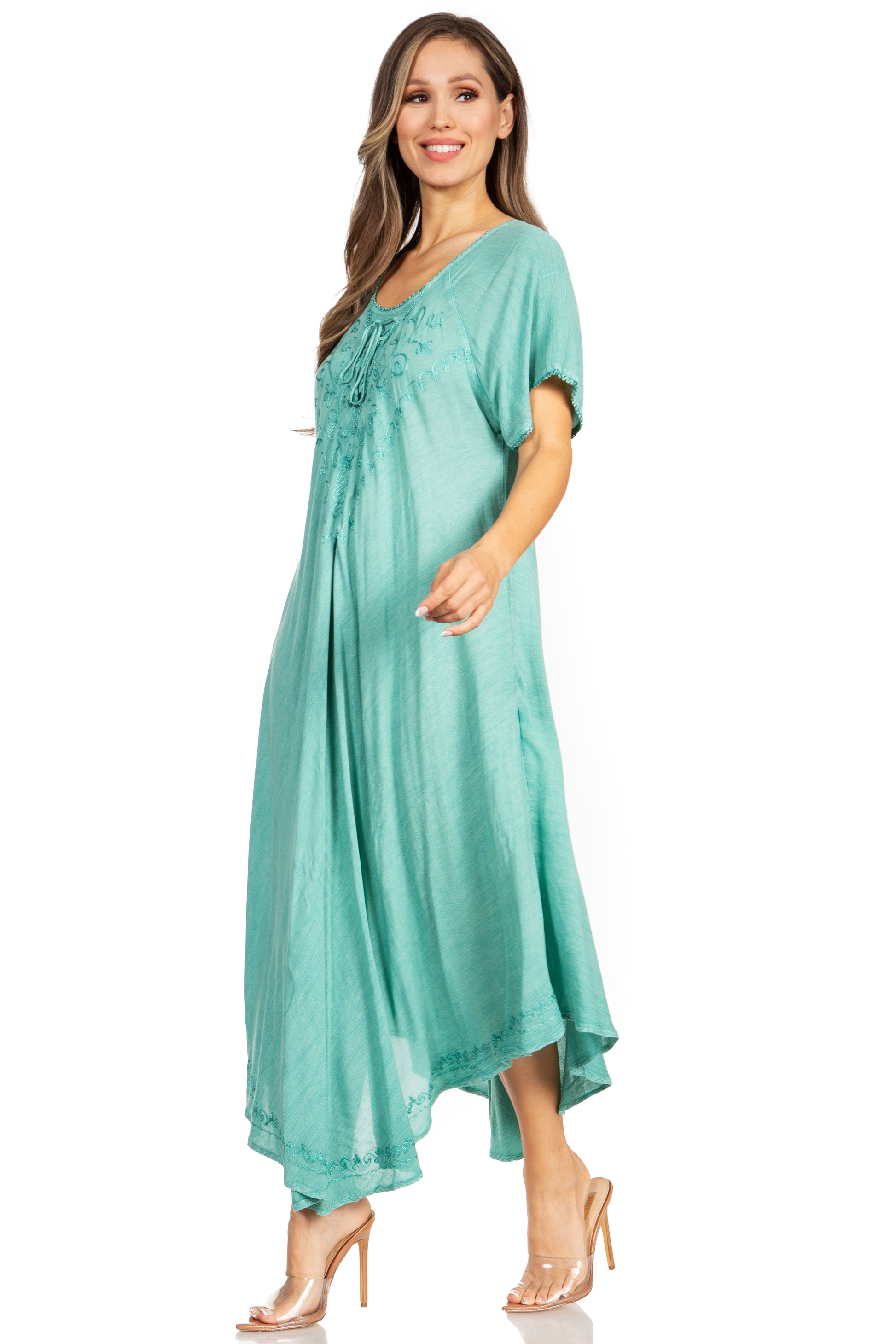 Sakkas Lilia Embroidered Lace Up Bodice Relaxed Fit Maxi Sun Dress - Concordia Style Boutique