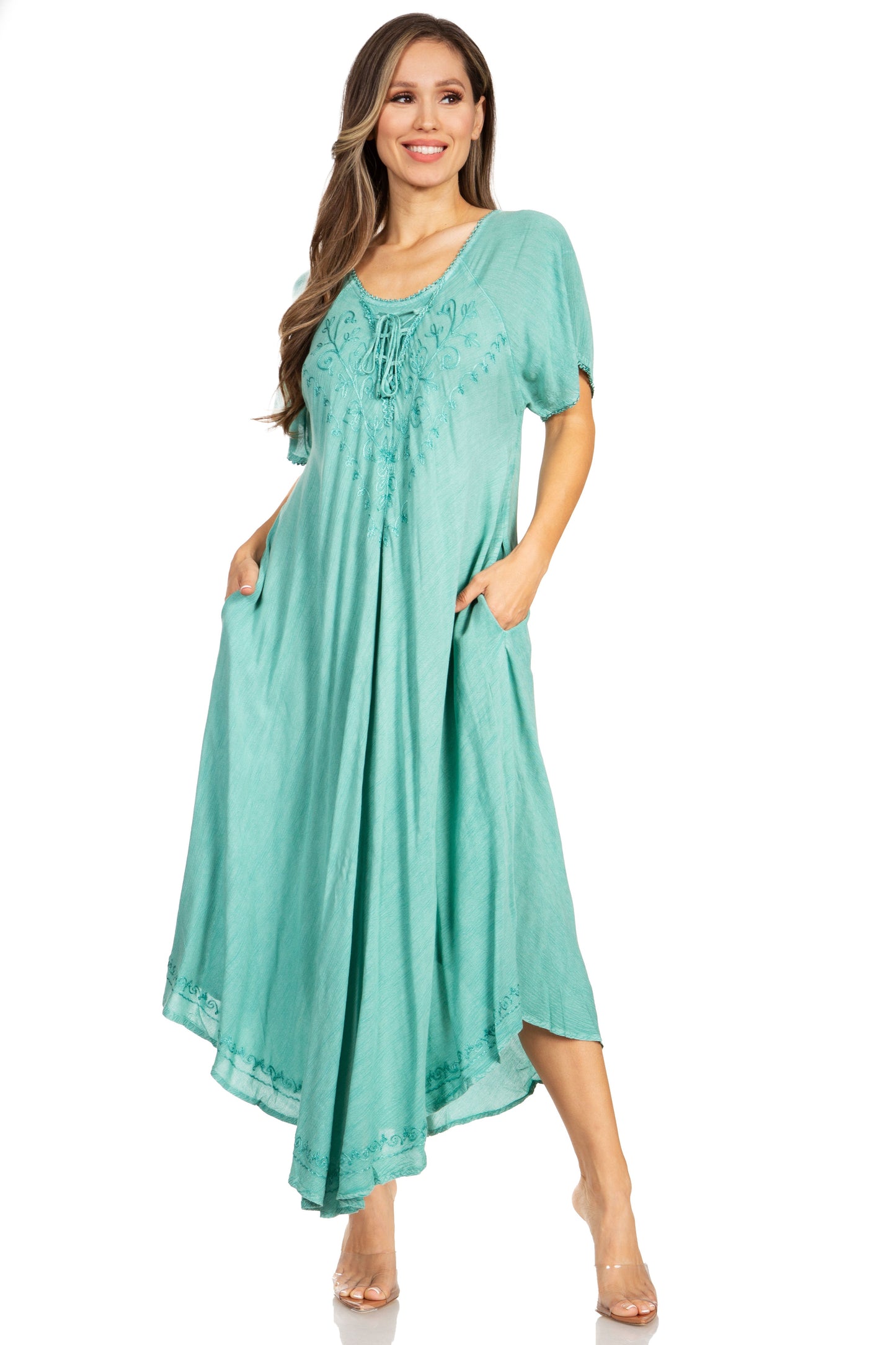 Sakkas Lilia Embroidered Lace Up Bodice Relaxed Fit Maxi Sun Dress - Concordia Style Boutique