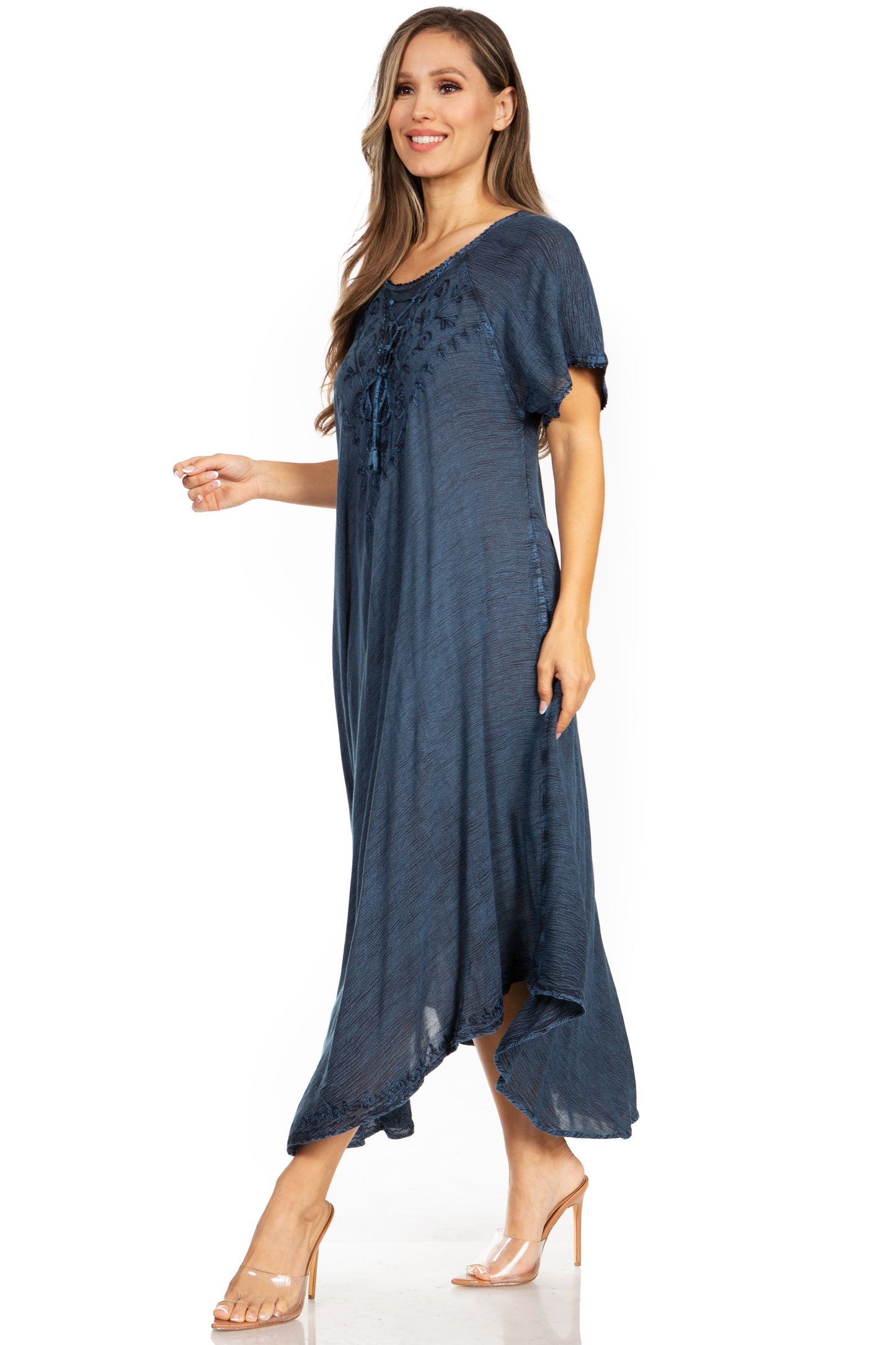 Sakkas Lilia Embroidered Lace Up Bodice Relaxed Fit Maxi Sun Dress - Concordia Style Boutique