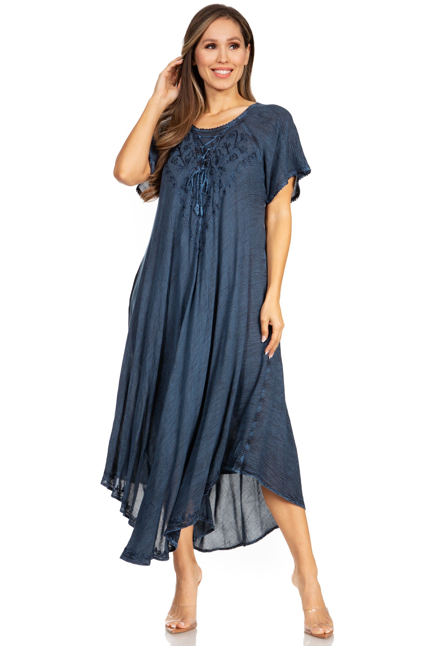 Sakkas Lilia Embroidered Lace Up Bodice Relaxed Fit Maxi Sun Dress - Concordia Style Boutique