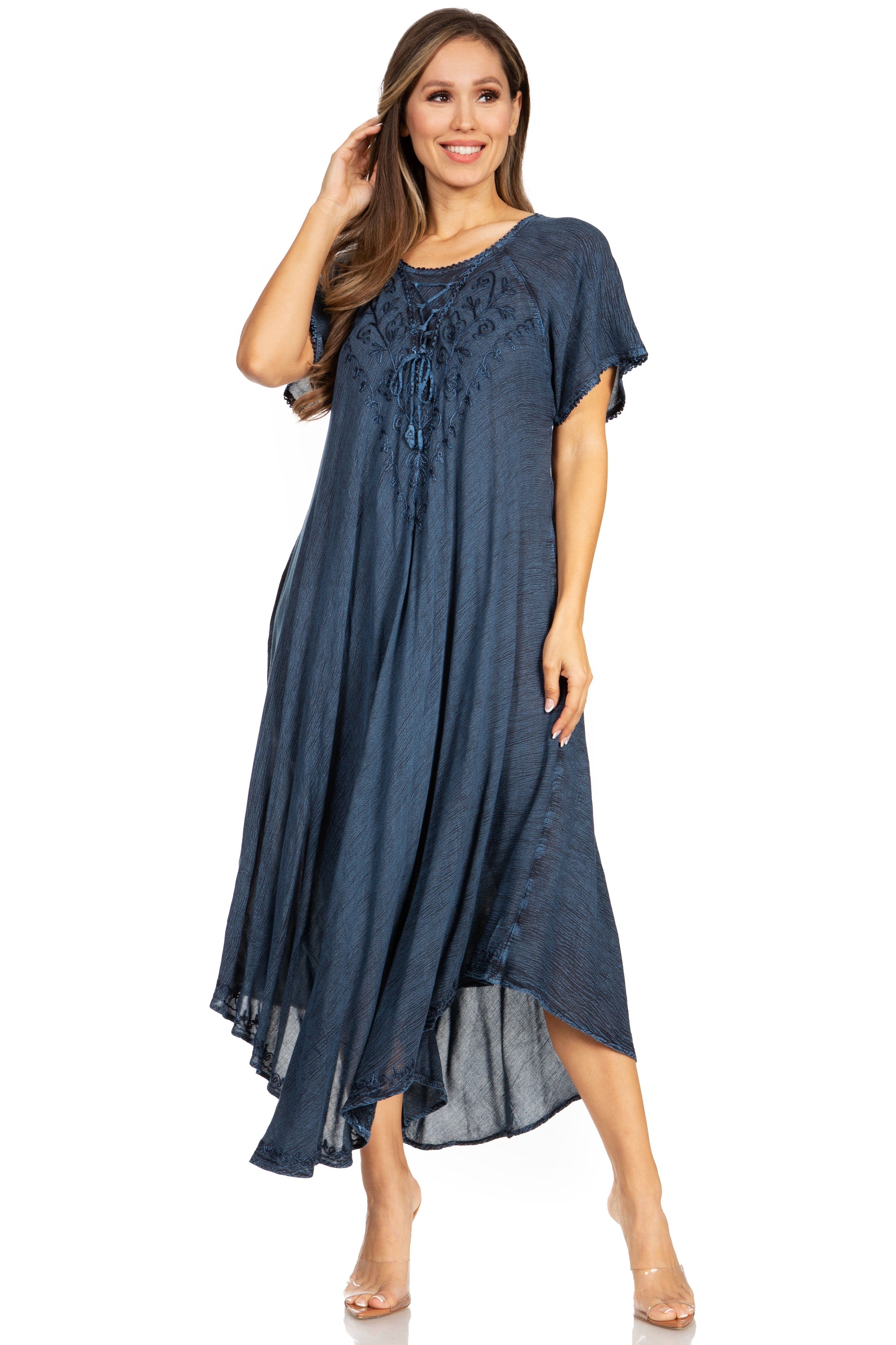 Sakkas Lilia Embroidered Lace Up Bodice Relaxed Fit Maxi Sun Dress - Concordia Style Boutique