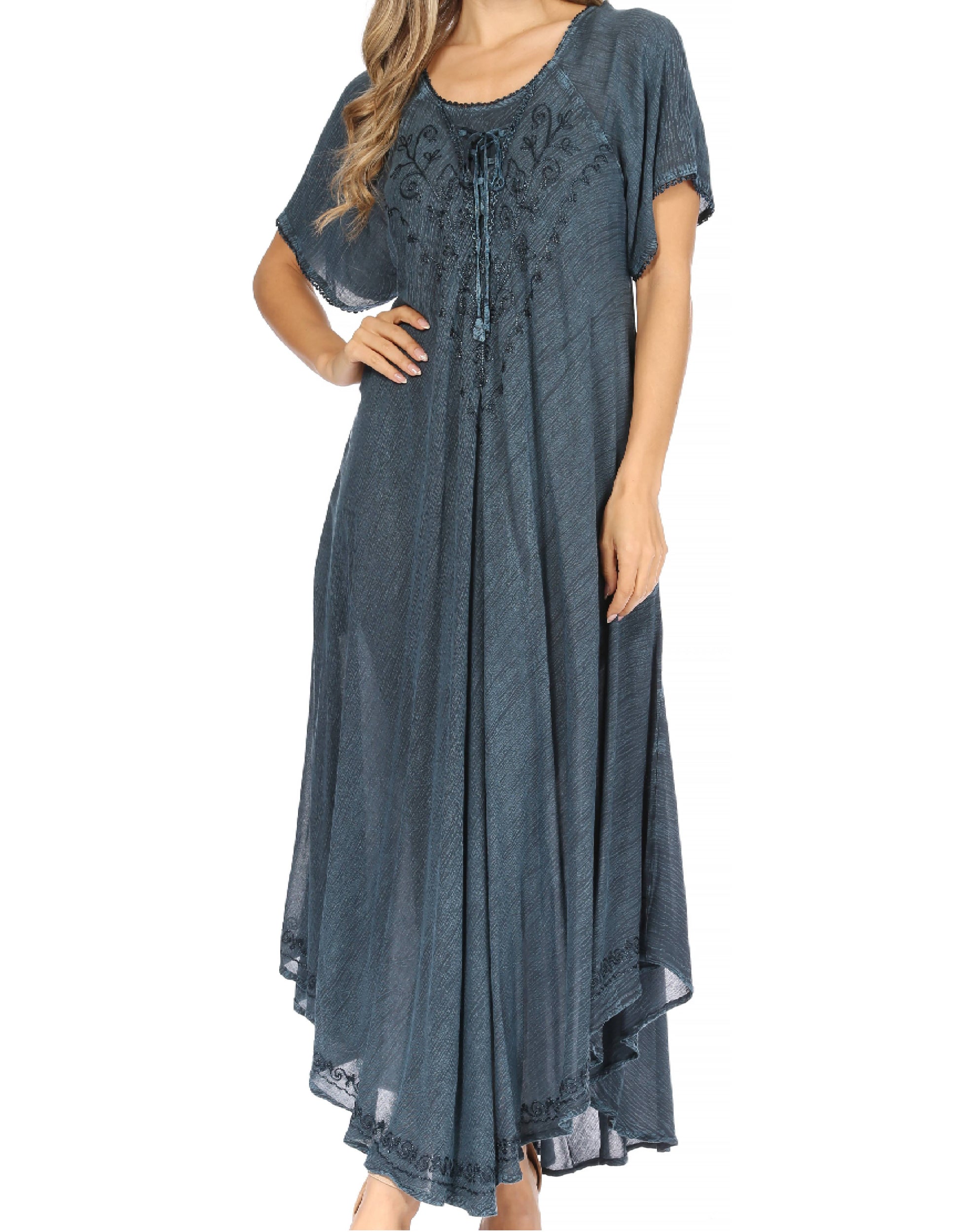 Sakkas Lilia Embroidered Lace Up Bodice Relaxed Fit Maxi Sun Dress - Concordia Style Boutique