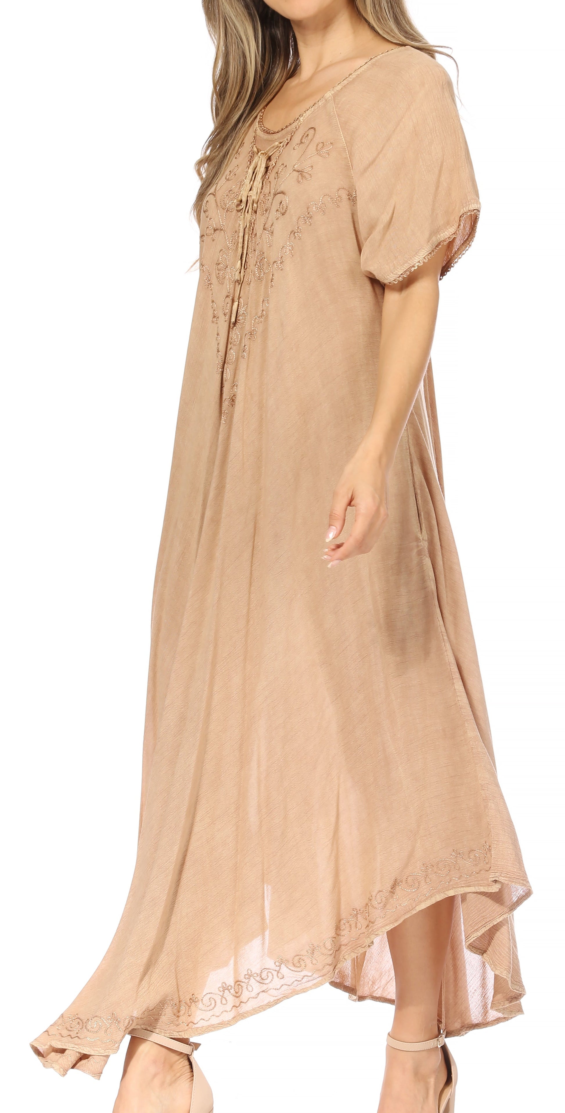Sakkas Lilia Embroidered Lace Up Bodice Relaxed Fit Maxi Sun Dress - Concordia Style Boutique