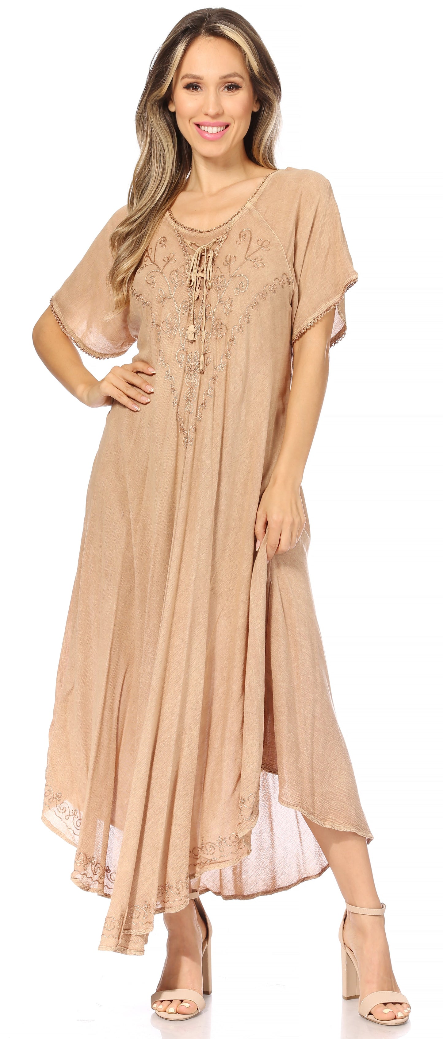 Sakkas Lilia Embroidered Lace Up Bodice Relaxed Fit Maxi Sun Dress - Concordia Style Boutique