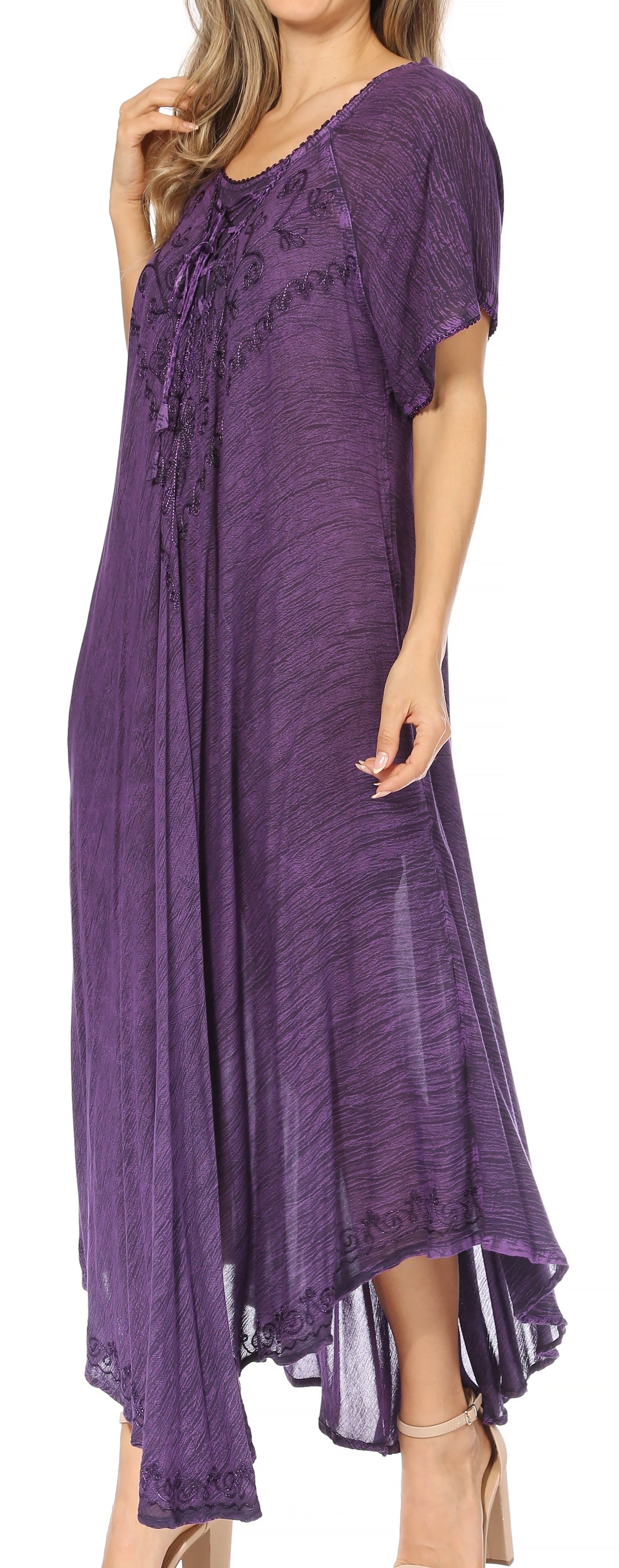 Sakkas Lilia Embroidered Lace Up Bodice Relaxed Fit Maxi Sun Dress - Concordia Style Boutique