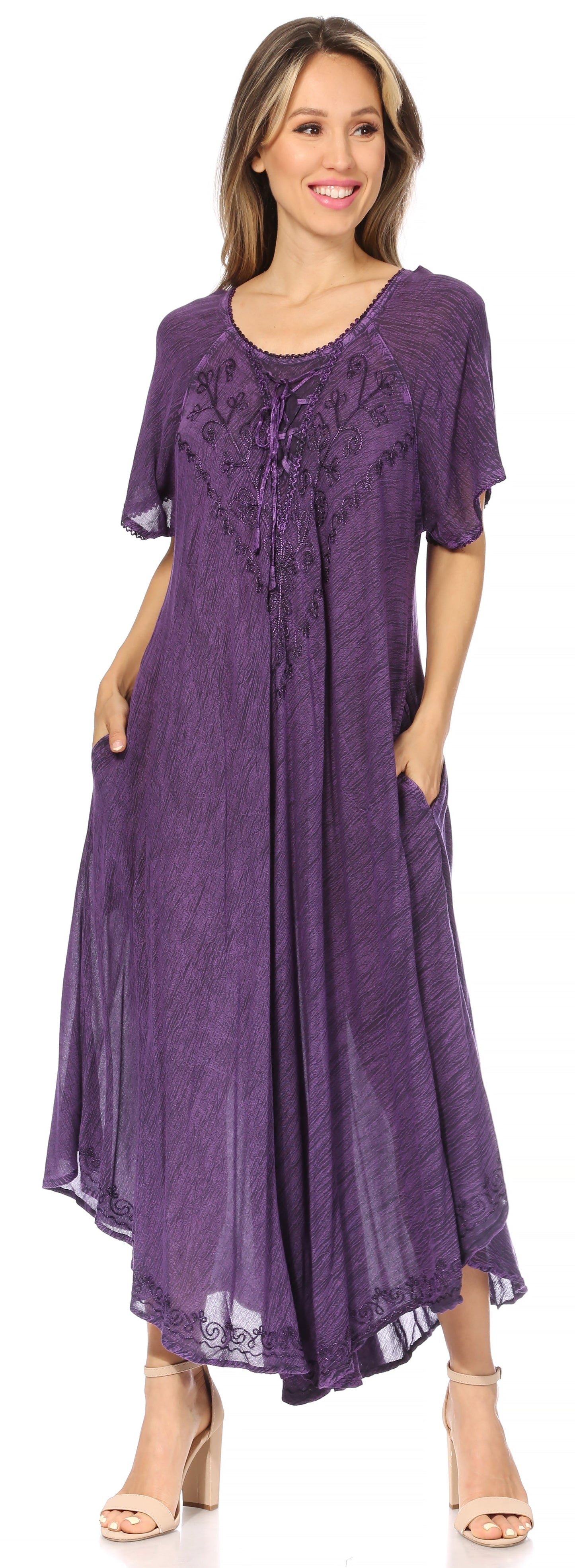 Sakkas Lilia Embroidered Lace Up Bodice Relaxed Fit Maxi Sun Dress - Concordia Style Boutique