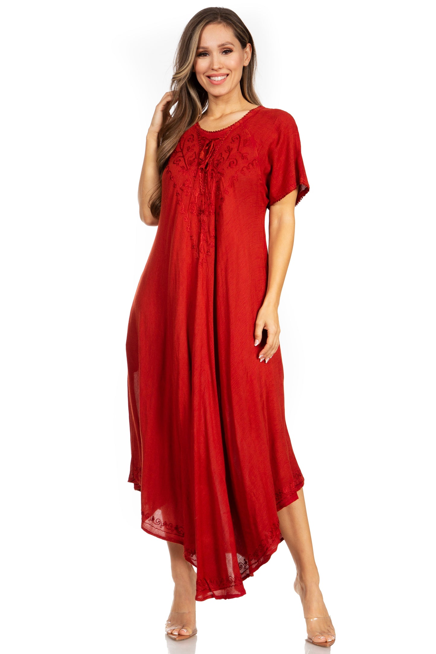 Sakkas Lilia Embroidered Lace Up Bodice Relaxed Fit Maxi Sun Dress - Concordia Style Boutique