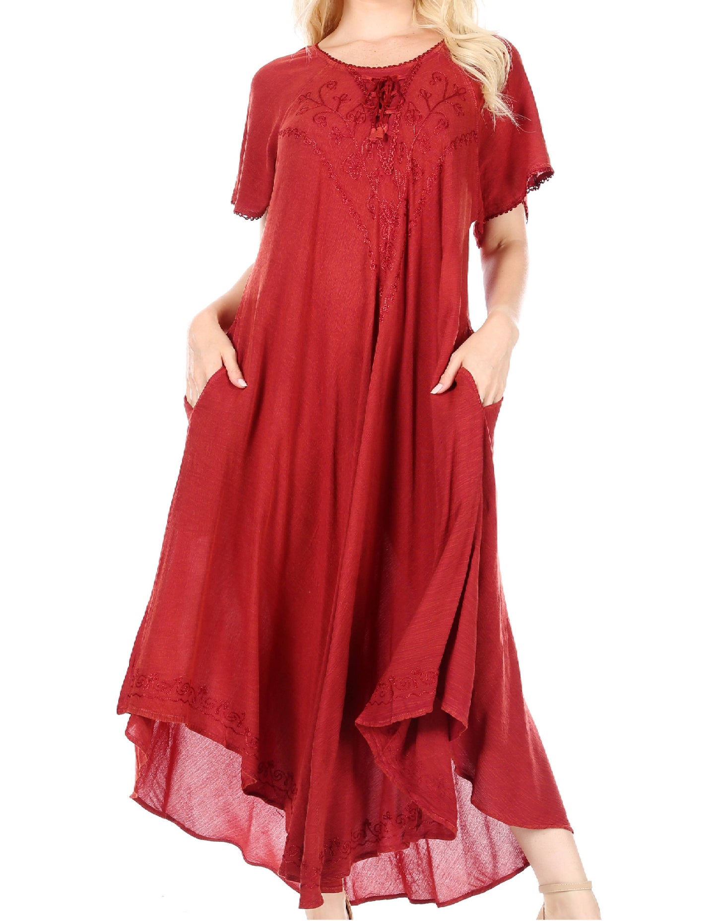 Sakkas Lilia Embroidered Lace Up Bodice Relaxed Fit Maxi Sun Dress - Concordia Style Boutique