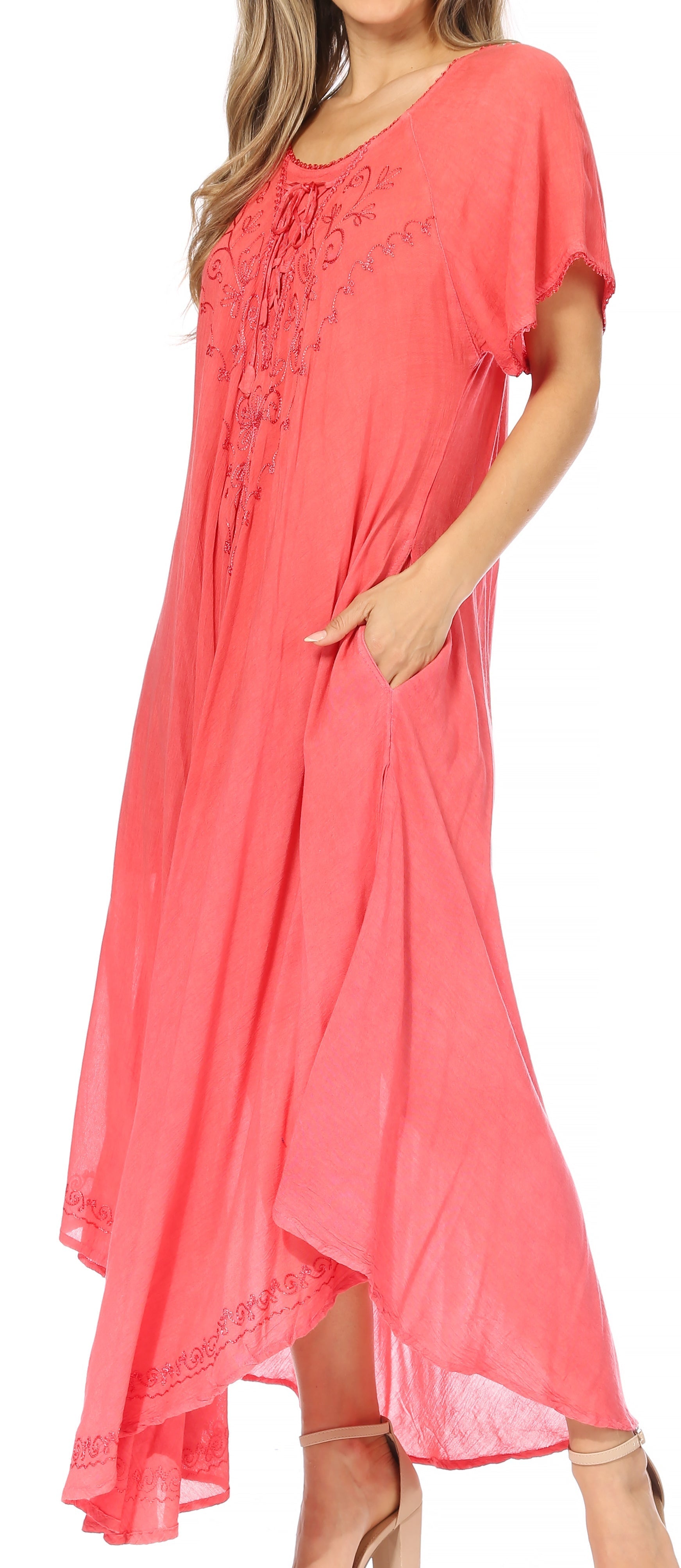 Sakkas Lilia Embroidered Lace Up Bodice Relaxed Fit Maxi Sun Dress - Concordia Style Boutique