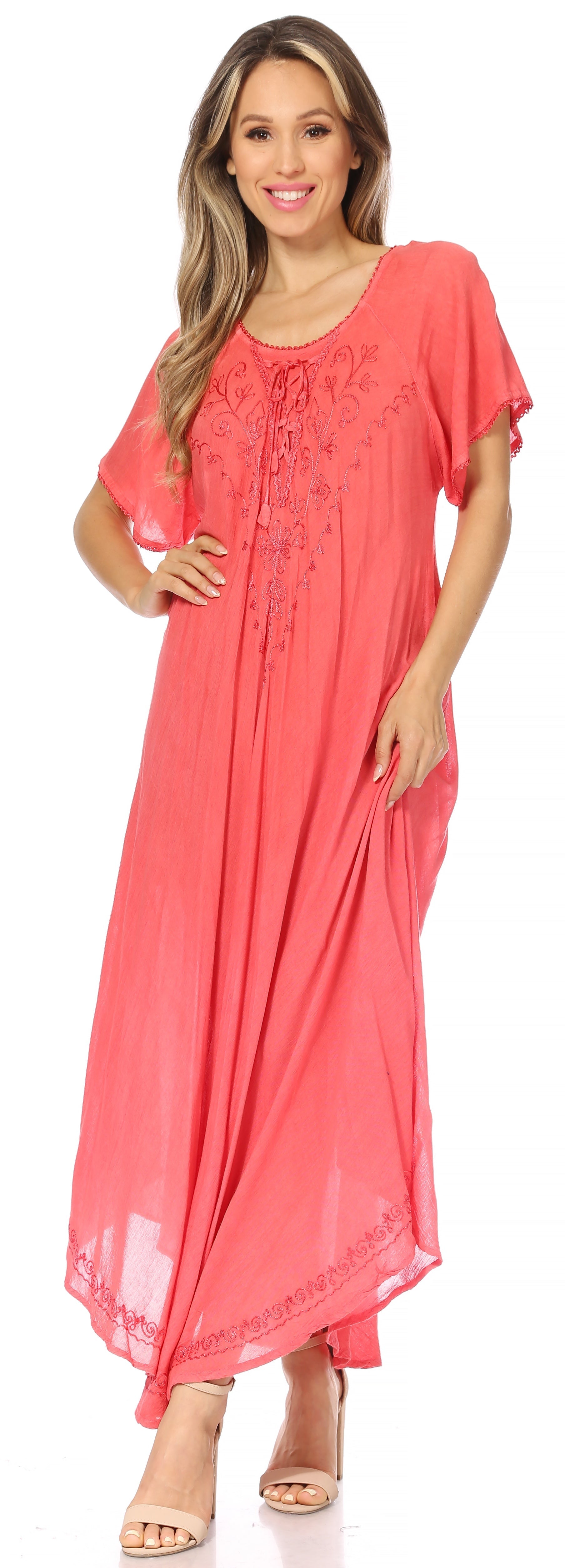 Sakkas Lilia Embroidered Lace Up Bodice Relaxed Fit Maxi Sun Dress - Concordia Style Boutique