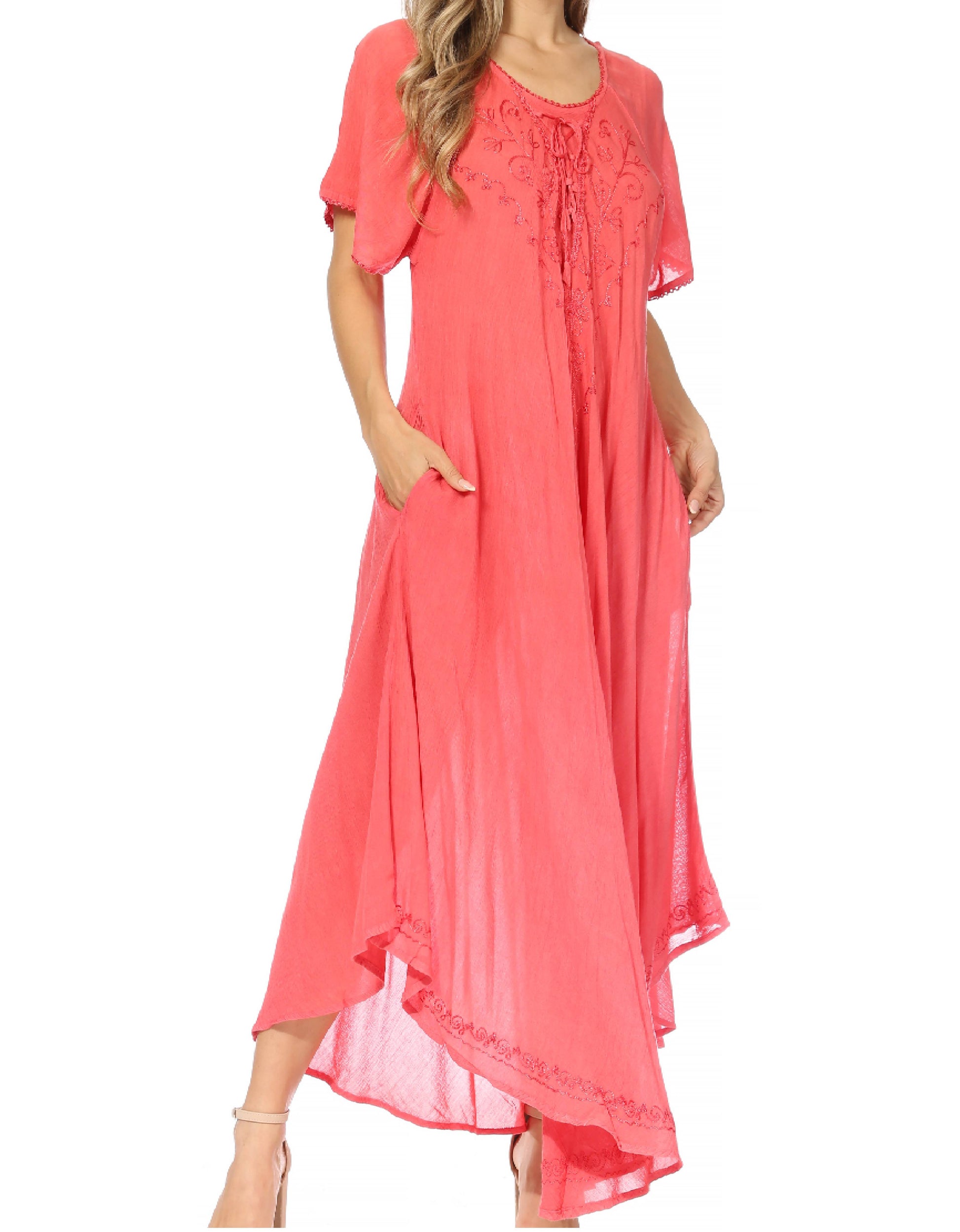 Sakkas Lilia Embroidered Lace Up Bodice Relaxed Fit Maxi Sun Dress - Concordia Style Boutique