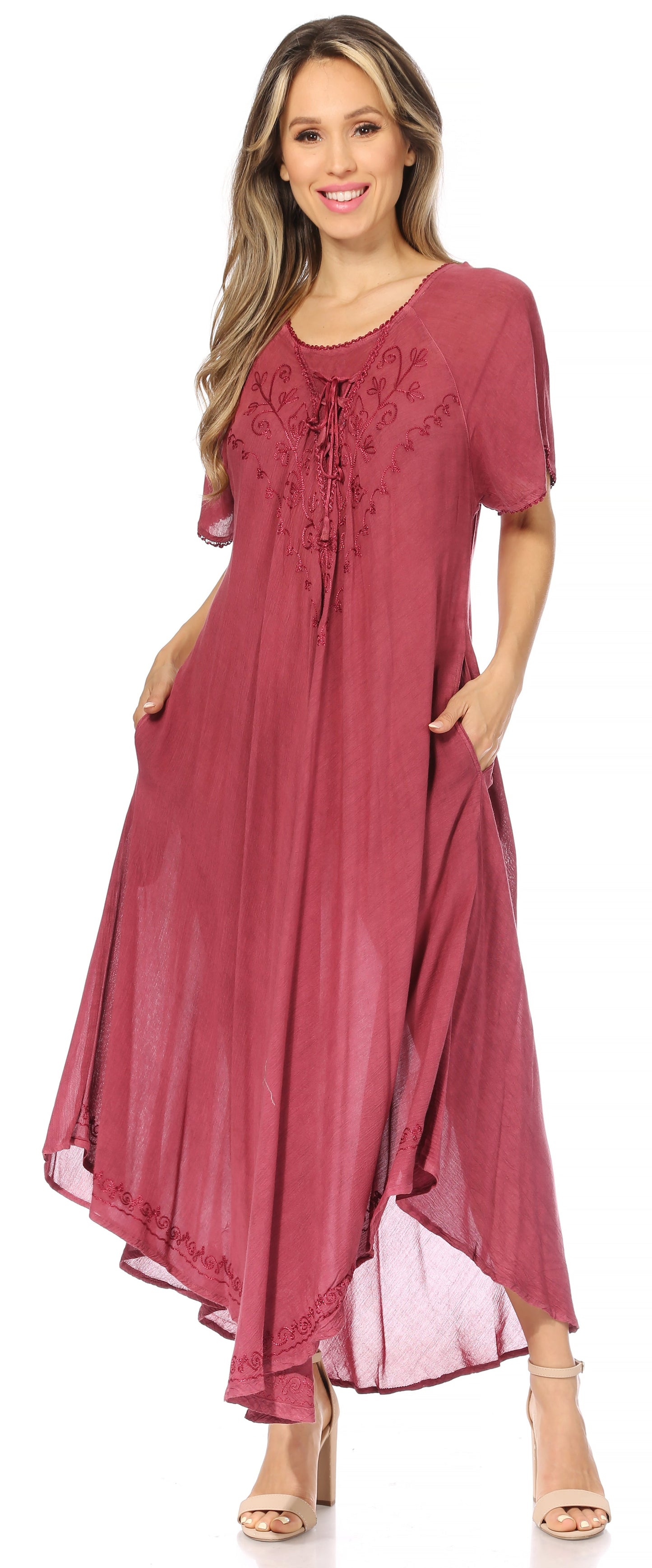 Sakkas Lilia Embroidered Lace Up Bodice Relaxed Fit Maxi Sun Dress - Concordia Style Boutique