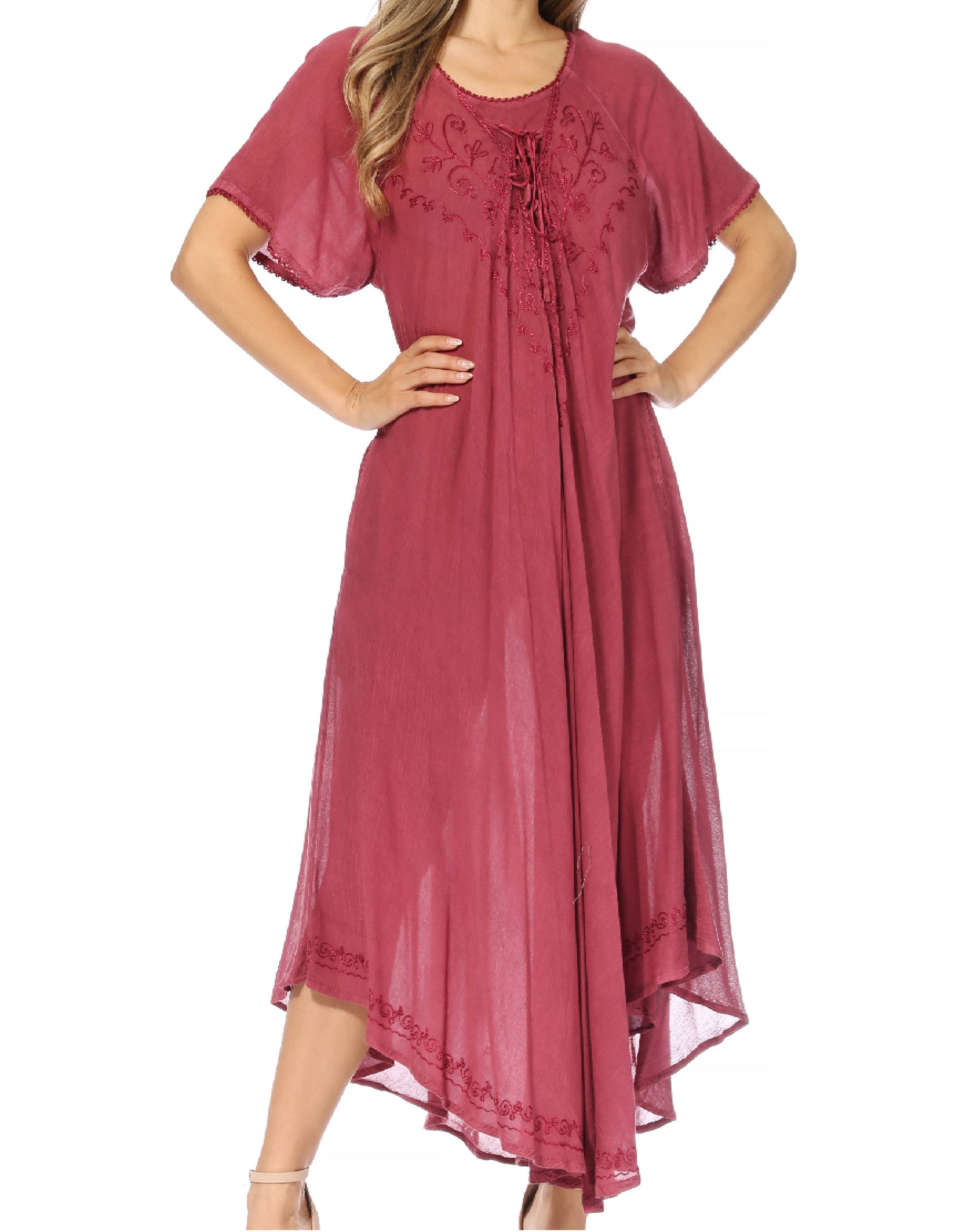 Sakkas Lilia Embroidered Lace Up Bodice Relaxed Fit Maxi Sun Dress - Concordia Style Boutique