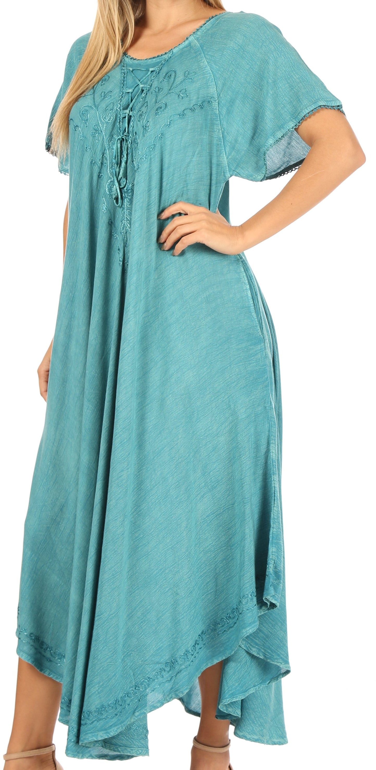 Sakkas Lilia Embroidered Lace Up Bodice Relaxed Fit Maxi Sun Dress - Concordia Style Boutique