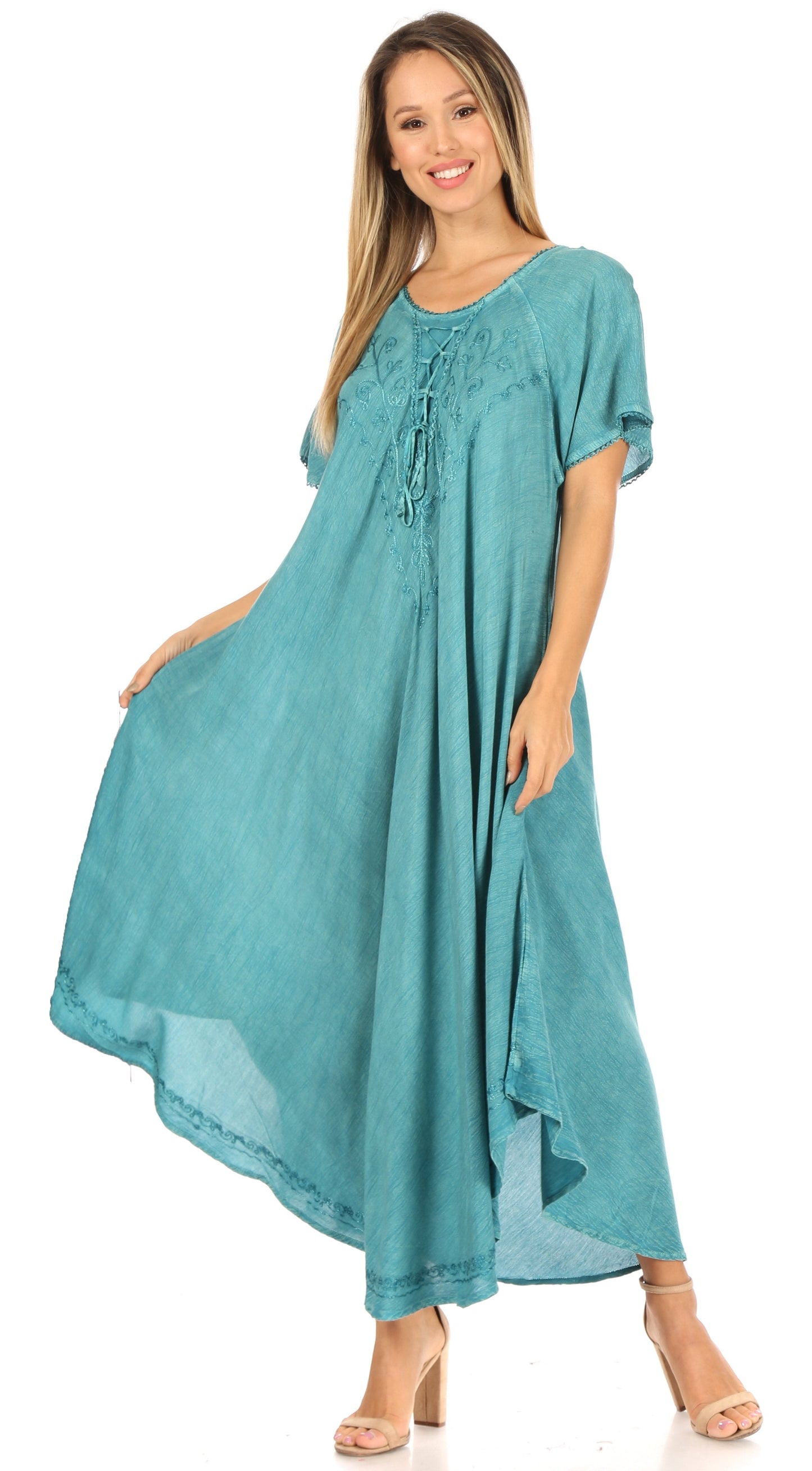 Sakkas Lilia Embroidered Lace Up Bodice Relaxed Fit Maxi Sun Dress - Concordia Style Boutique