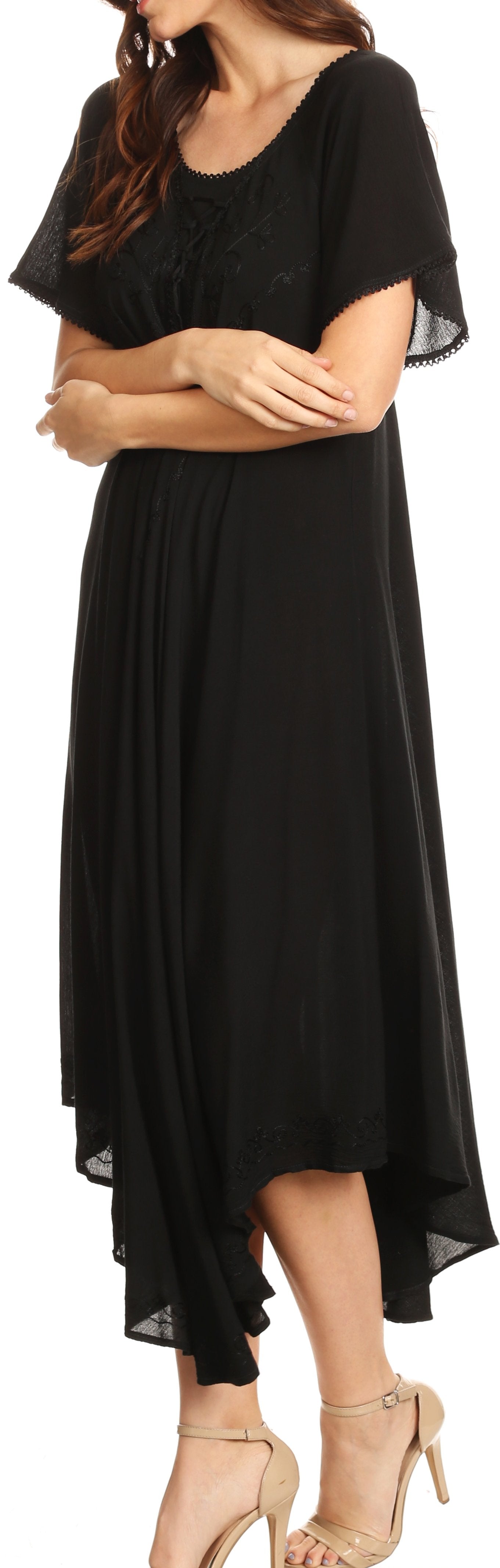 Sakkas Lilia Embroidered Lace Up Bodice Relaxed Fit Maxi Sun Dress - Concordia Style Boutique