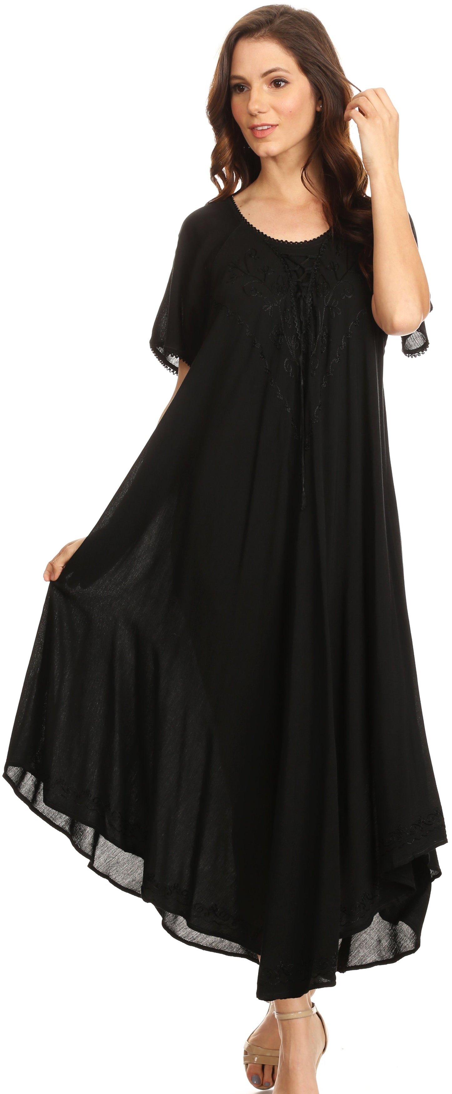 Sakkas Lilia Embroidered Lace Up Bodice Relaxed Fit Maxi Sun Dress - Concordia Style Boutique