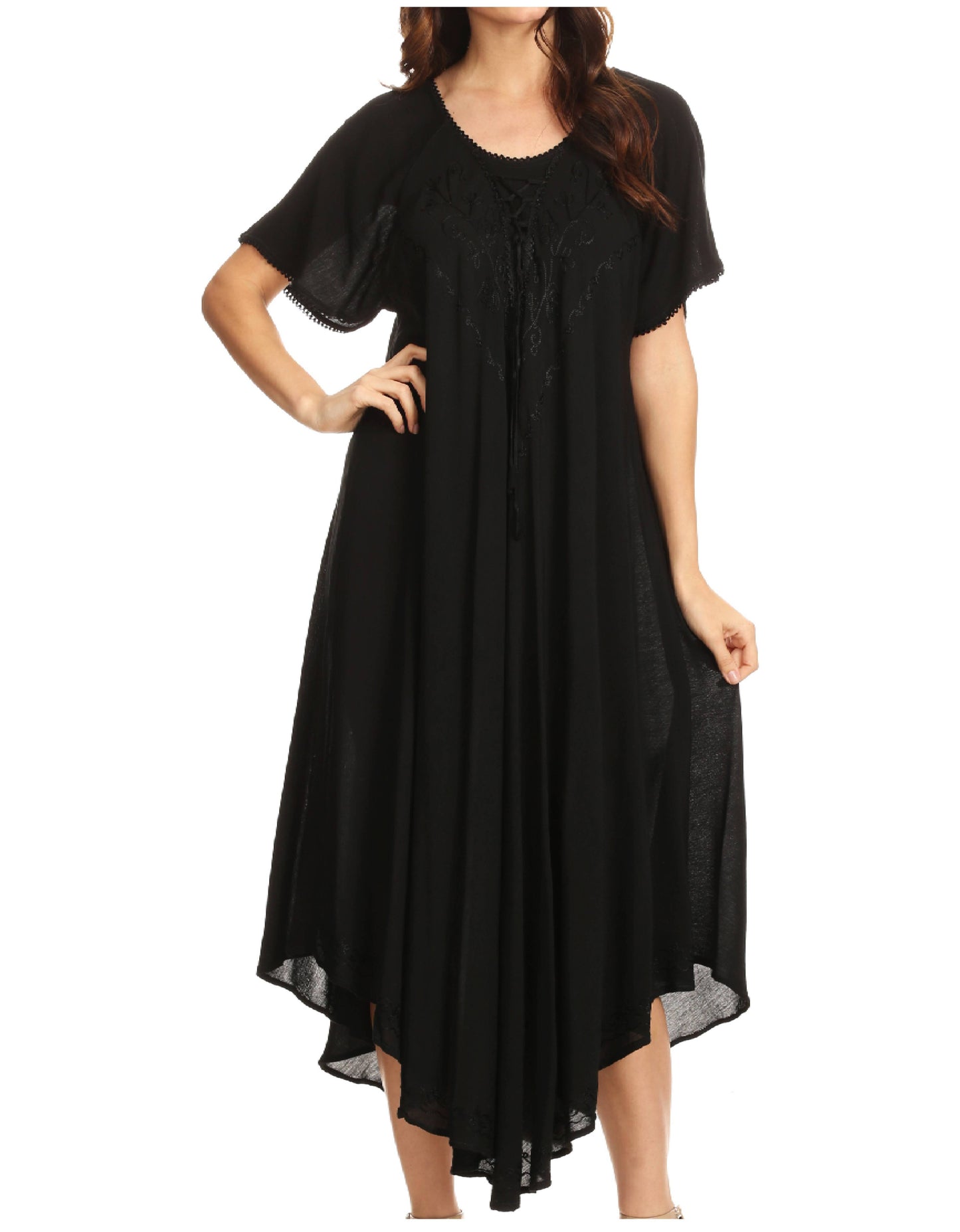 Sakkas Lilia Embroidered Lace Up Bodice Relaxed Fit Maxi Sun Dress - Concordia Style Boutique