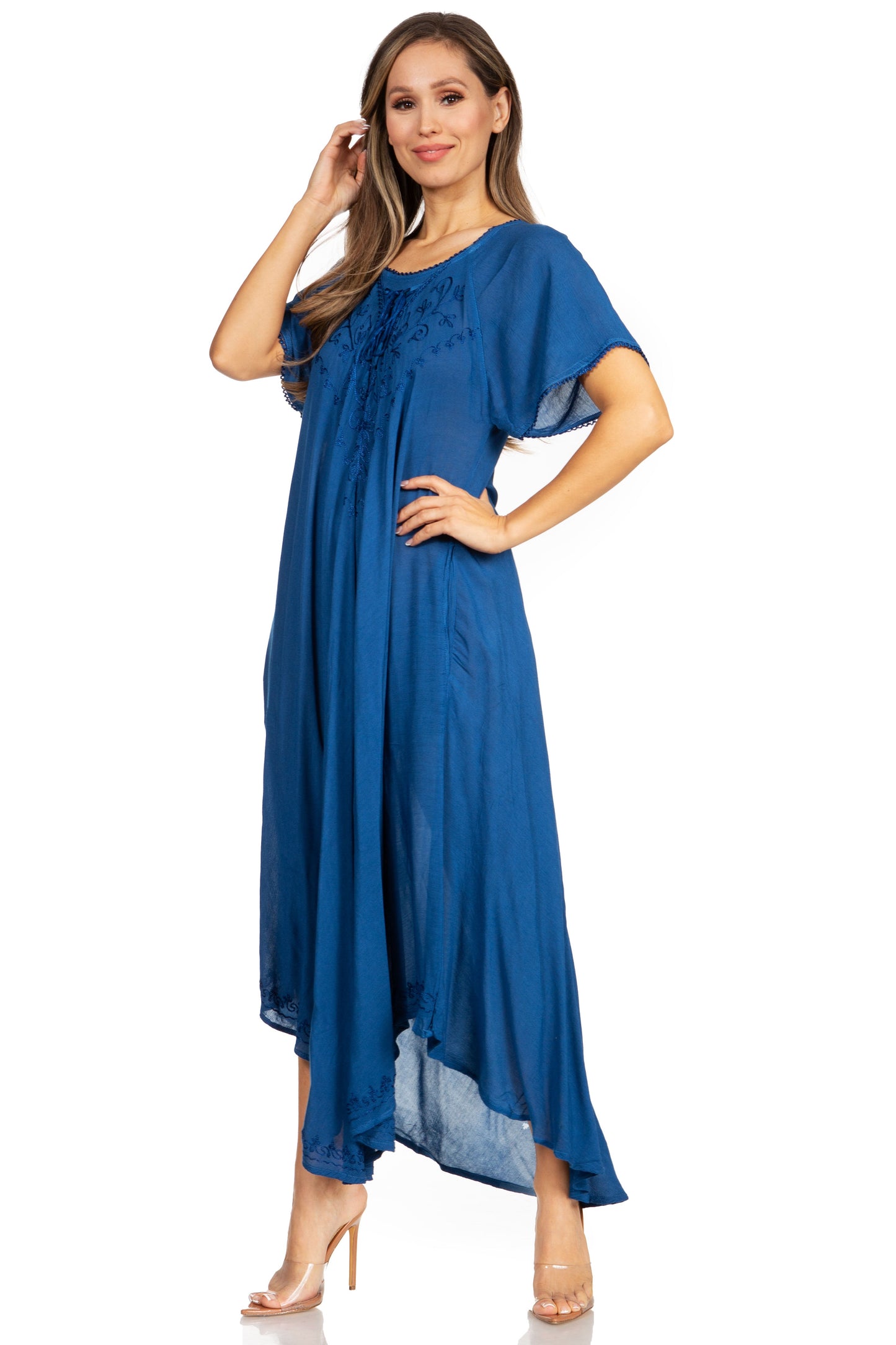 Sakkas Lilia Embroidered Lace Up Bodice Relaxed Fit Maxi Sun Dress - Concordia Style Boutique