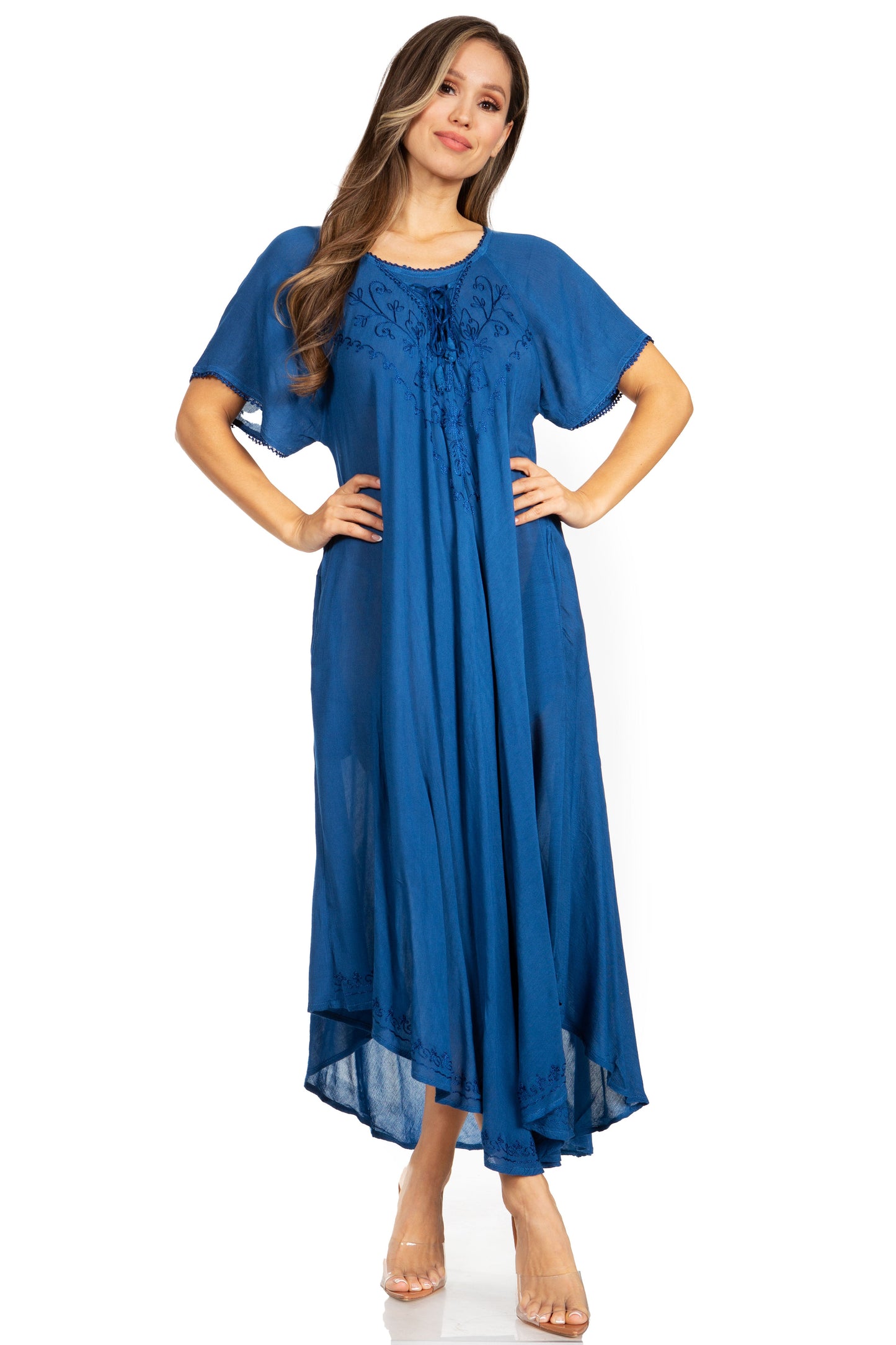 Sakkas Lilia Embroidered Lace Up Bodice Relaxed Fit Maxi Sun Dress - Concordia Style Boutique