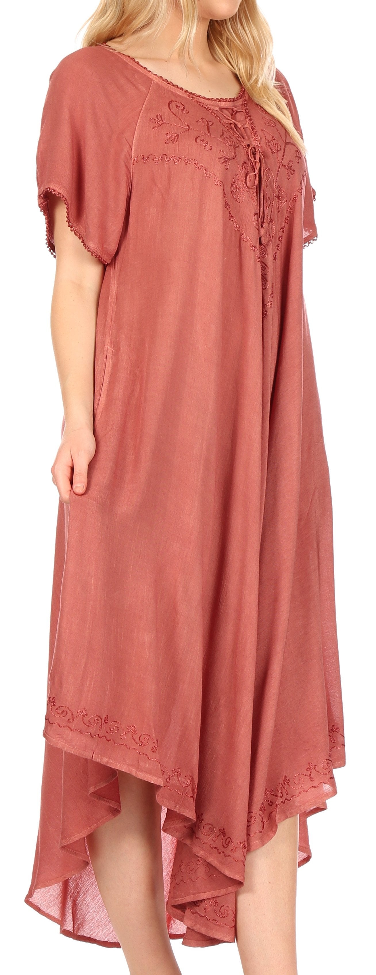 Sakkas Lilia Embroidered Lace Up Bodice Relaxed Fit Maxi Sun Dress - Concordia Style Boutique