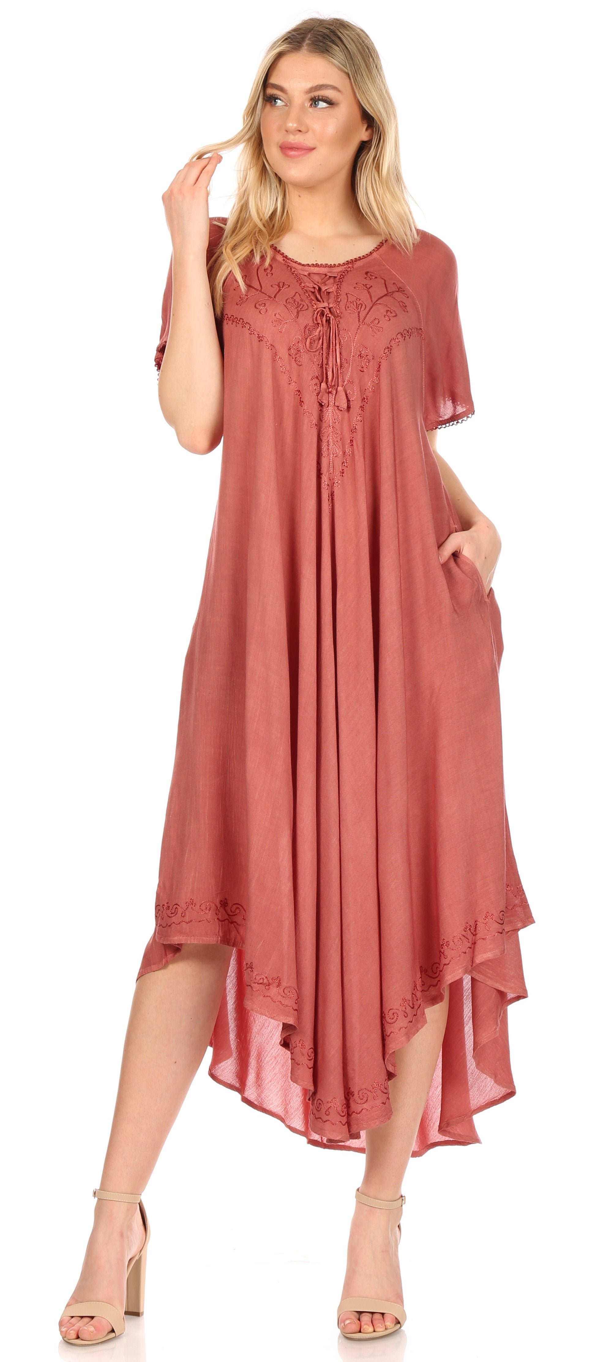 Sakkas Lilia Embroidered Lace Up Bodice Relaxed Fit Maxi Sun Dress - Concordia Style Boutique