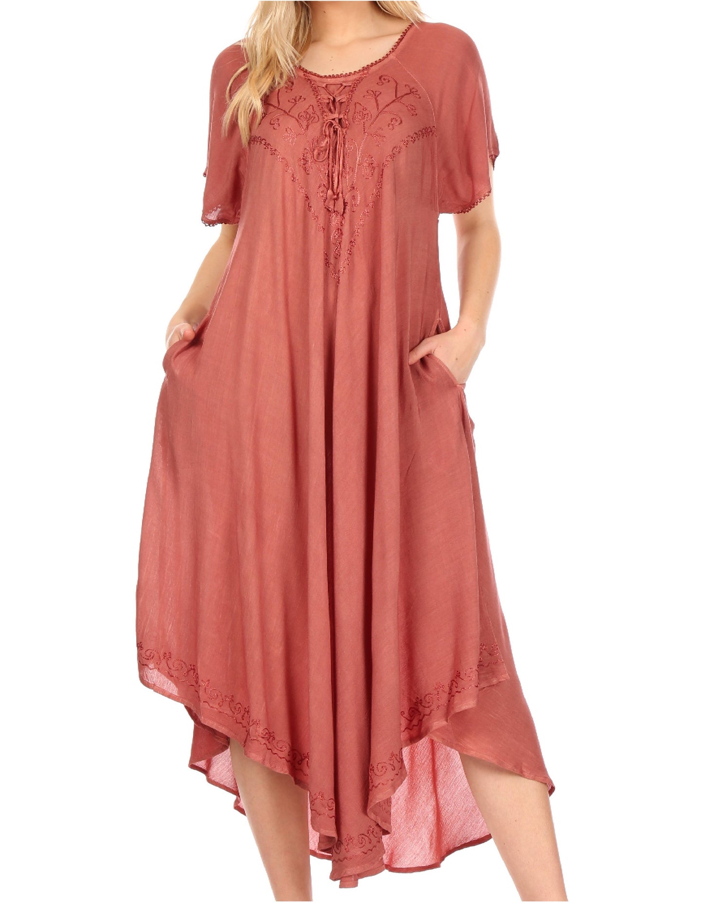 Sakkas Lilia Embroidered Lace Up Bodice Relaxed Fit Maxi Sun Dress - Concordia Style Boutique