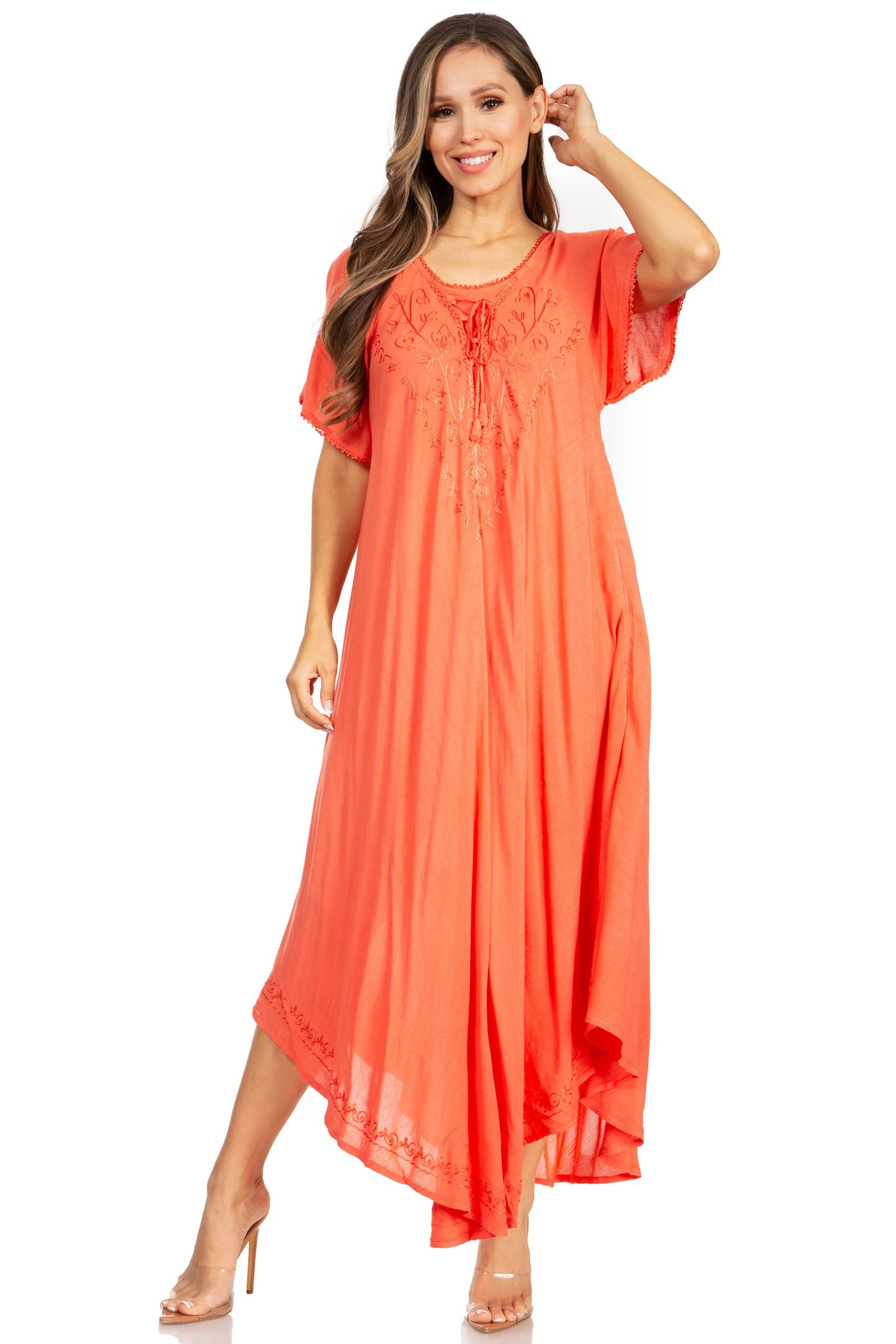Sakkas Lilia Embroidered Lace Up Bodice Relaxed Fit Maxi Sun Dress - Concordia Style Boutique