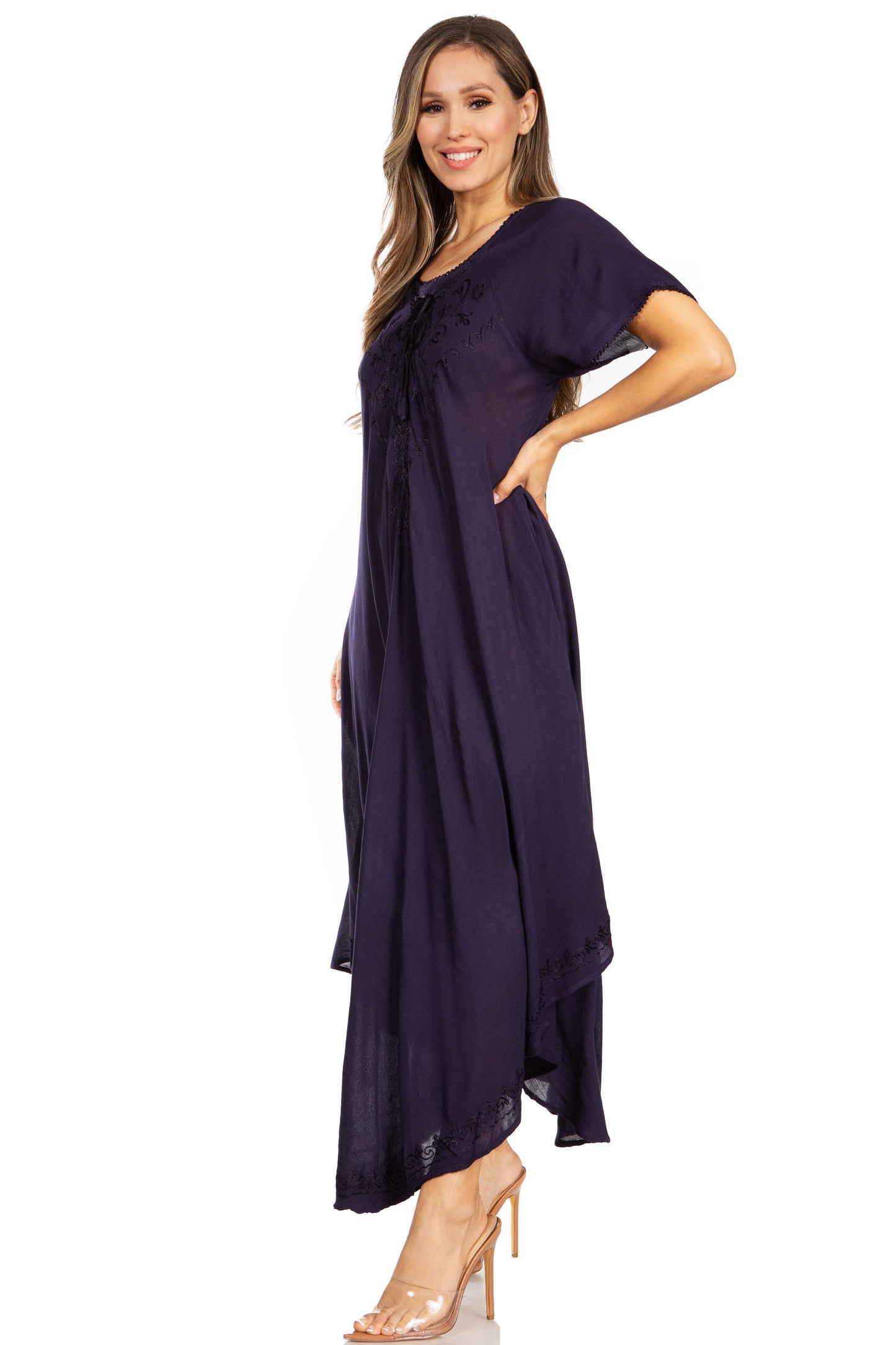 Sakkas Lilia Embroidered Lace Up Bodice Relaxed Fit Maxi Sun Dress - Concordia Style Boutique