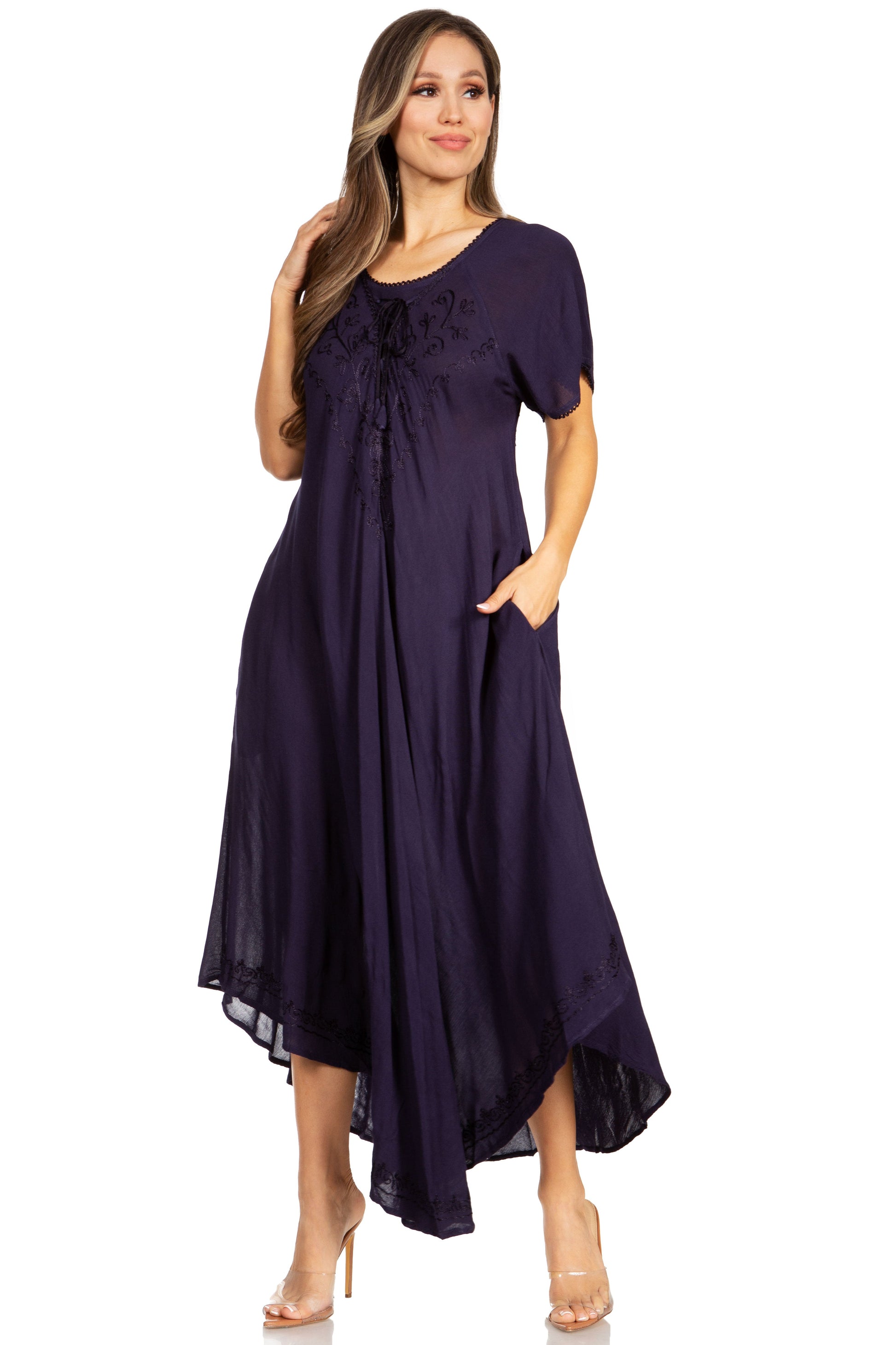 Sakkas Lilia Embroidered Lace Up Bodice Relaxed Fit Maxi Sun Dress - Concordia Style Boutique