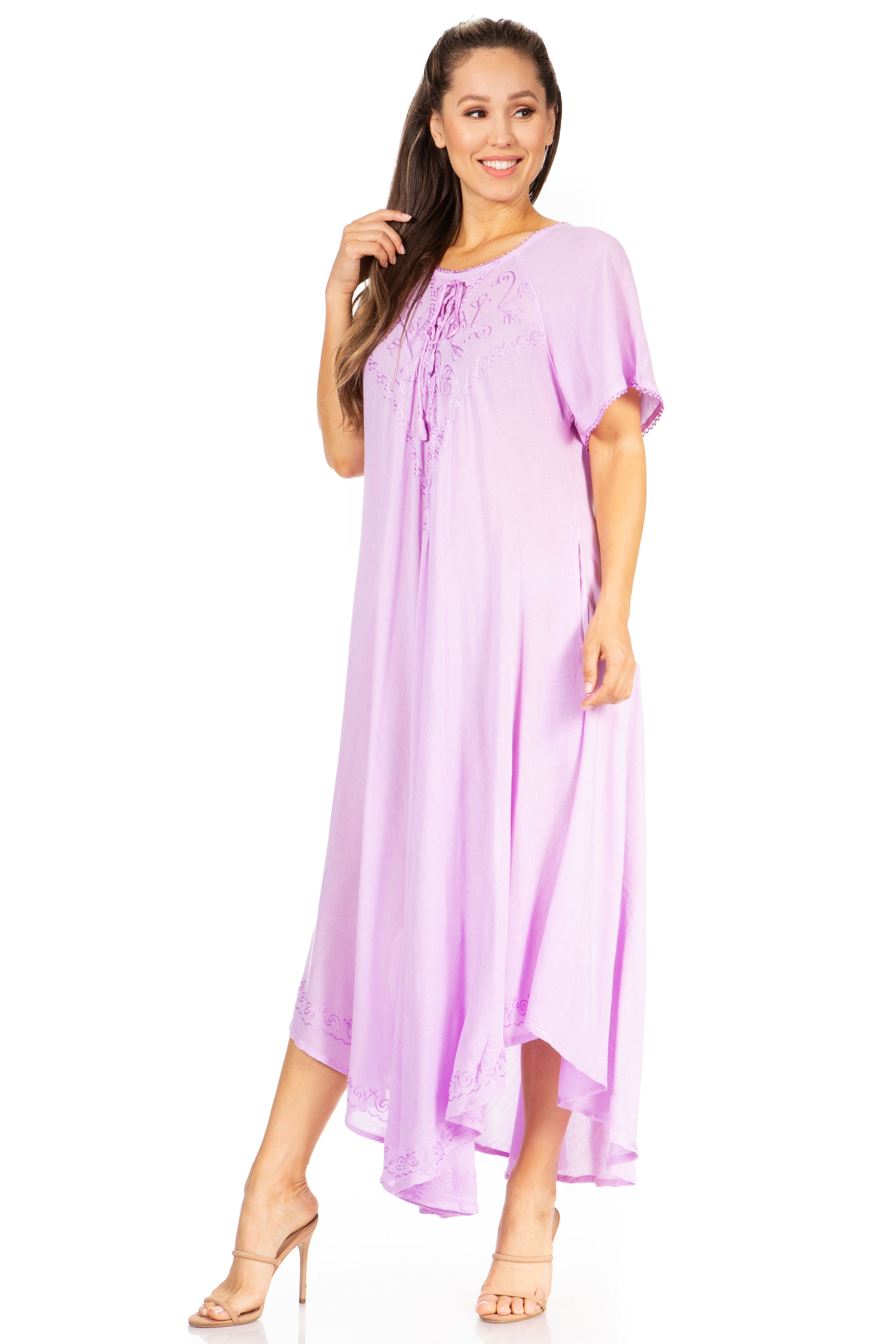 Sakkas Lilia Embroidered Lace Up Bodice Relaxed Fit Maxi Sun Dress - Concordia Style Boutique