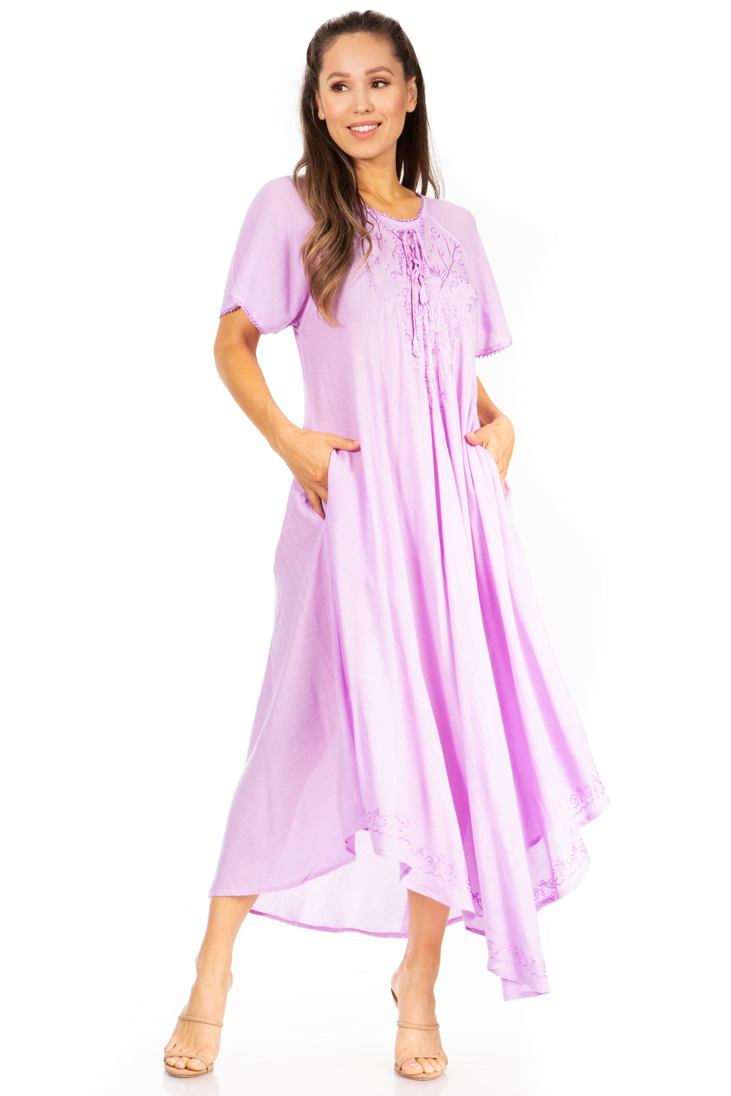 Sakkas Lilia Embroidered Lace Up Bodice Relaxed Fit Maxi Sun Dress - Concordia Style Boutique