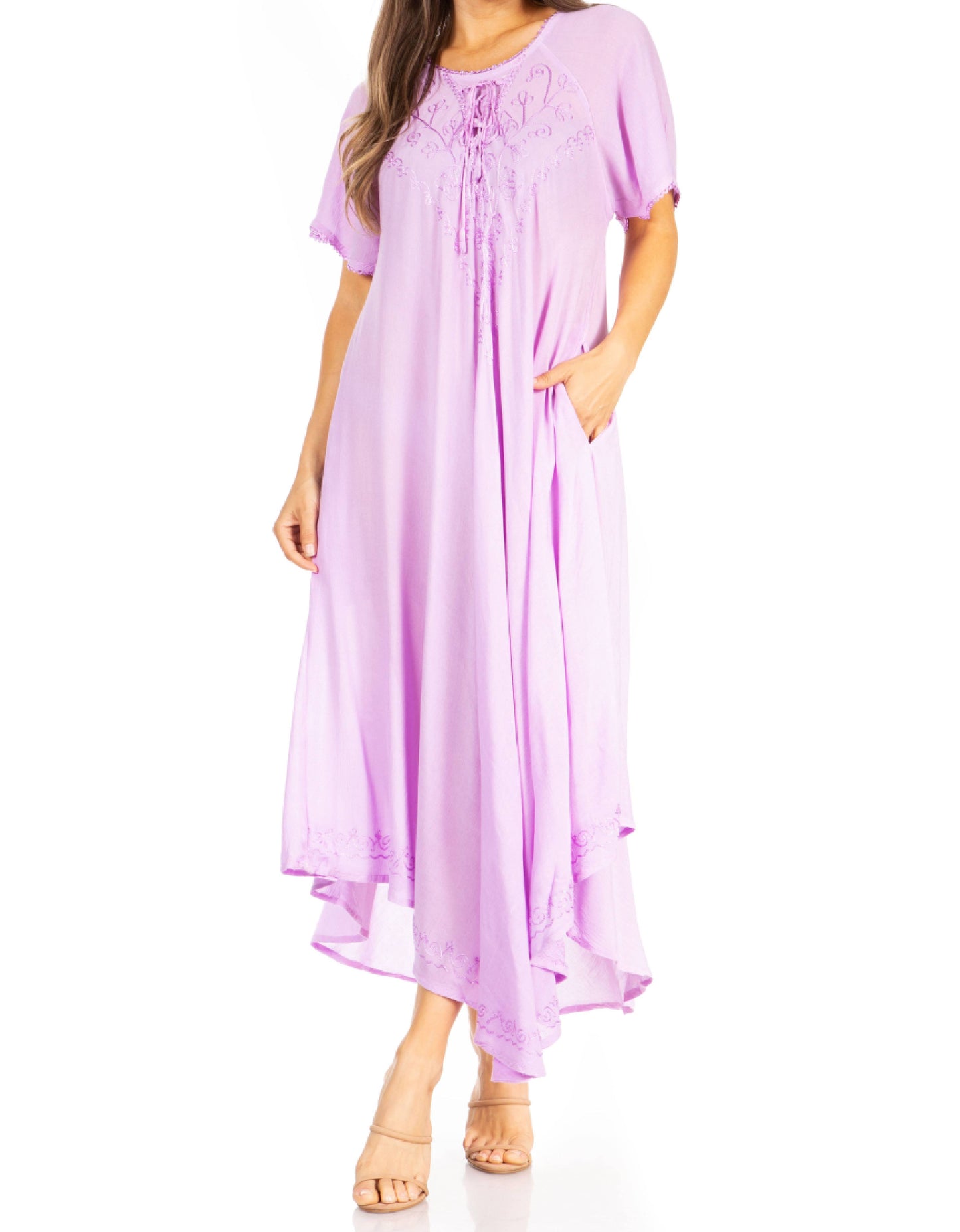 Sakkas Lilia Embroidered Lace Up Bodice Relaxed Fit Maxi Sun Dress - Concordia Style Boutique