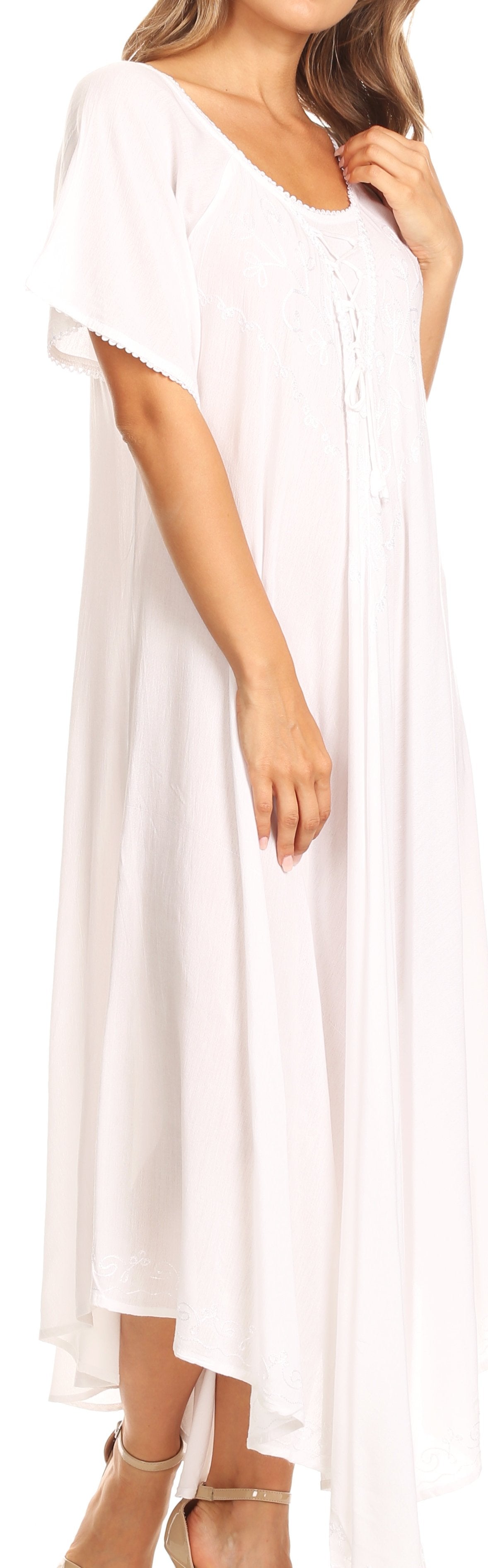 Sakkas Lilia Embroidered Lace Up Bodice Relaxed Fit Maxi Sun Dress - Concordia Style Boutique