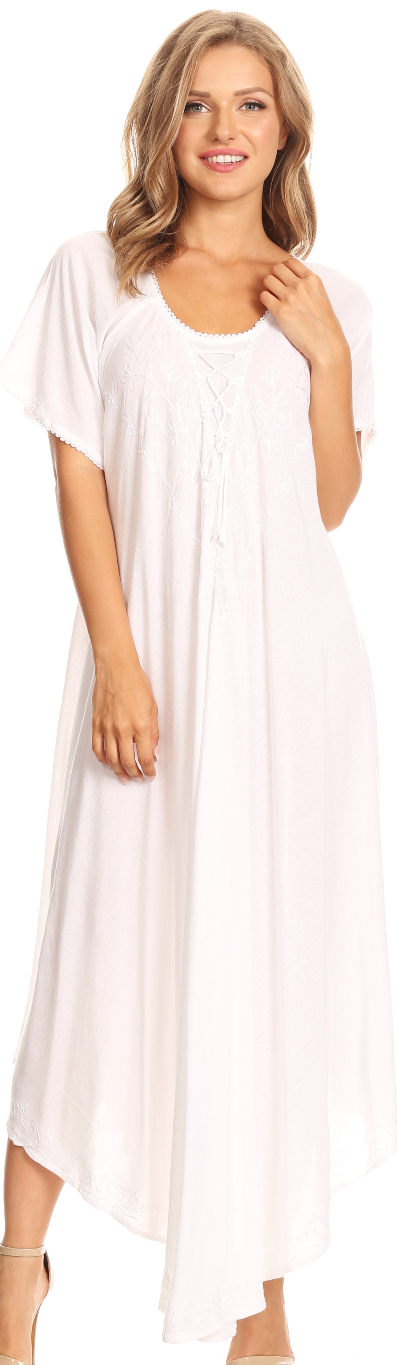 Sakkas Lilia Embroidered Lace Up Bodice Relaxed Fit Maxi Sun Dress - Concordia Style Boutique