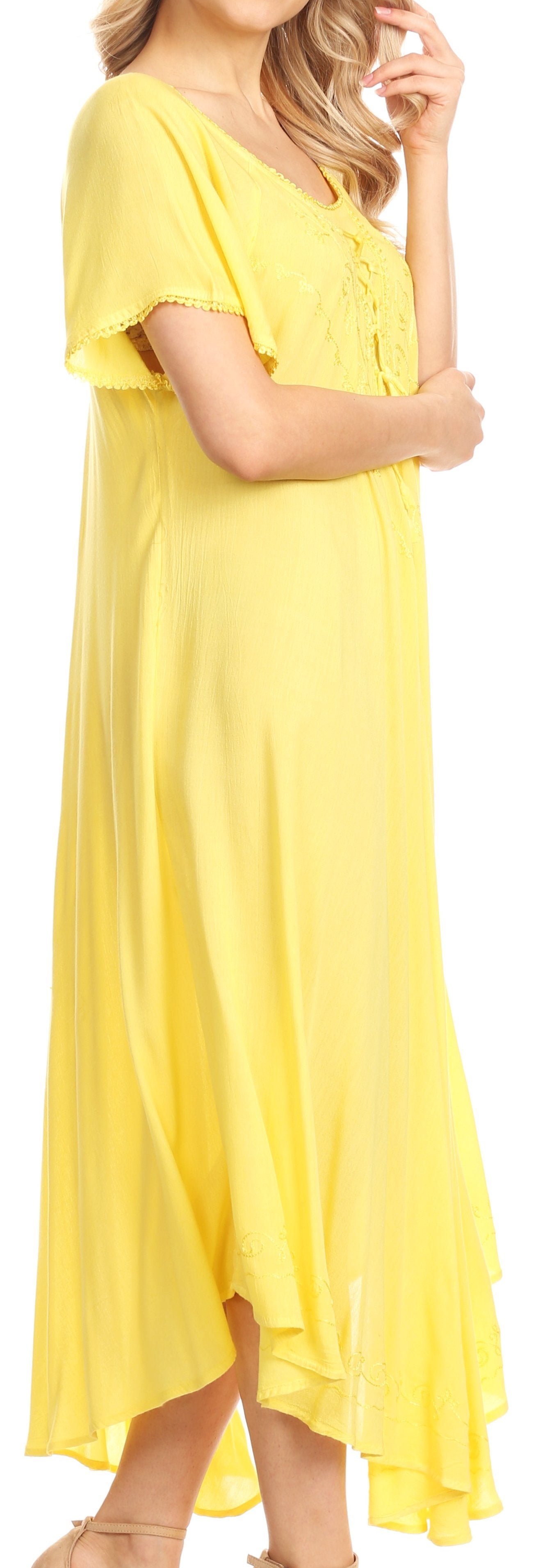 Sakkas Lilia Embroidered Lace Up Bodice Relaxed Fit Maxi Sun Dress - Concordia Style Boutique