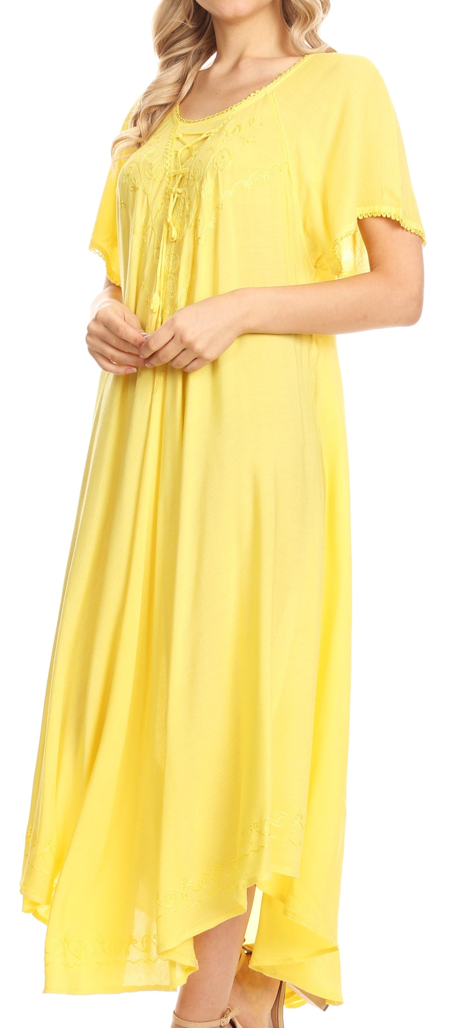 Sakkas Lilia Embroidered Lace Up Bodice Relaxed Fit Maxi Sun Dress - Concordia Style Boutique