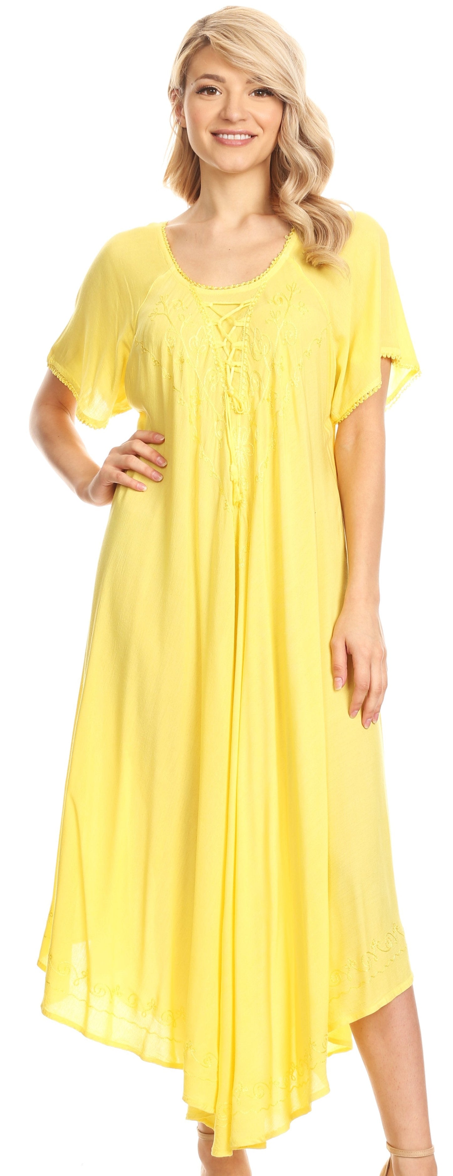 Sakkas Lilia Embroidered Lace Up Bodice Relaxed Fit Maxi Sun Dress - Concordia Style Boutique