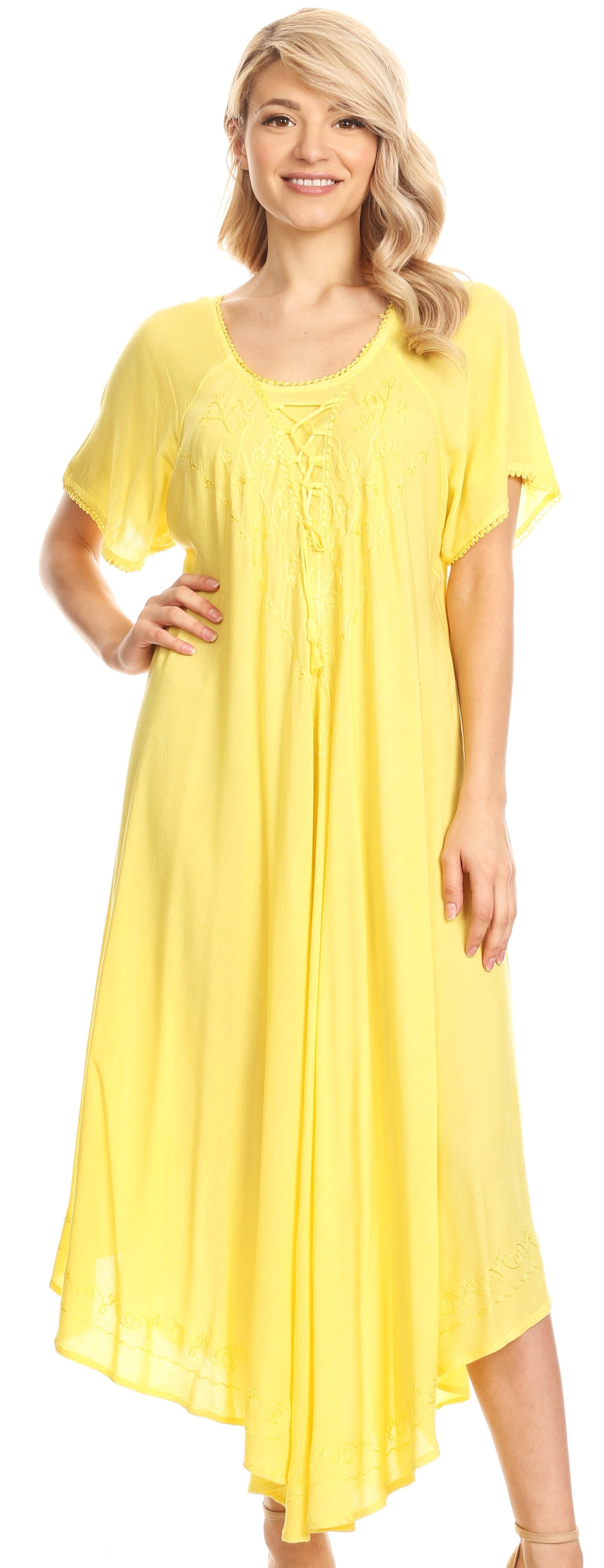 Sakkas Lilia Embroidered Lace Up Bodice Relaxed Fit Maxi Sun Dress - Concordia Style Boutique