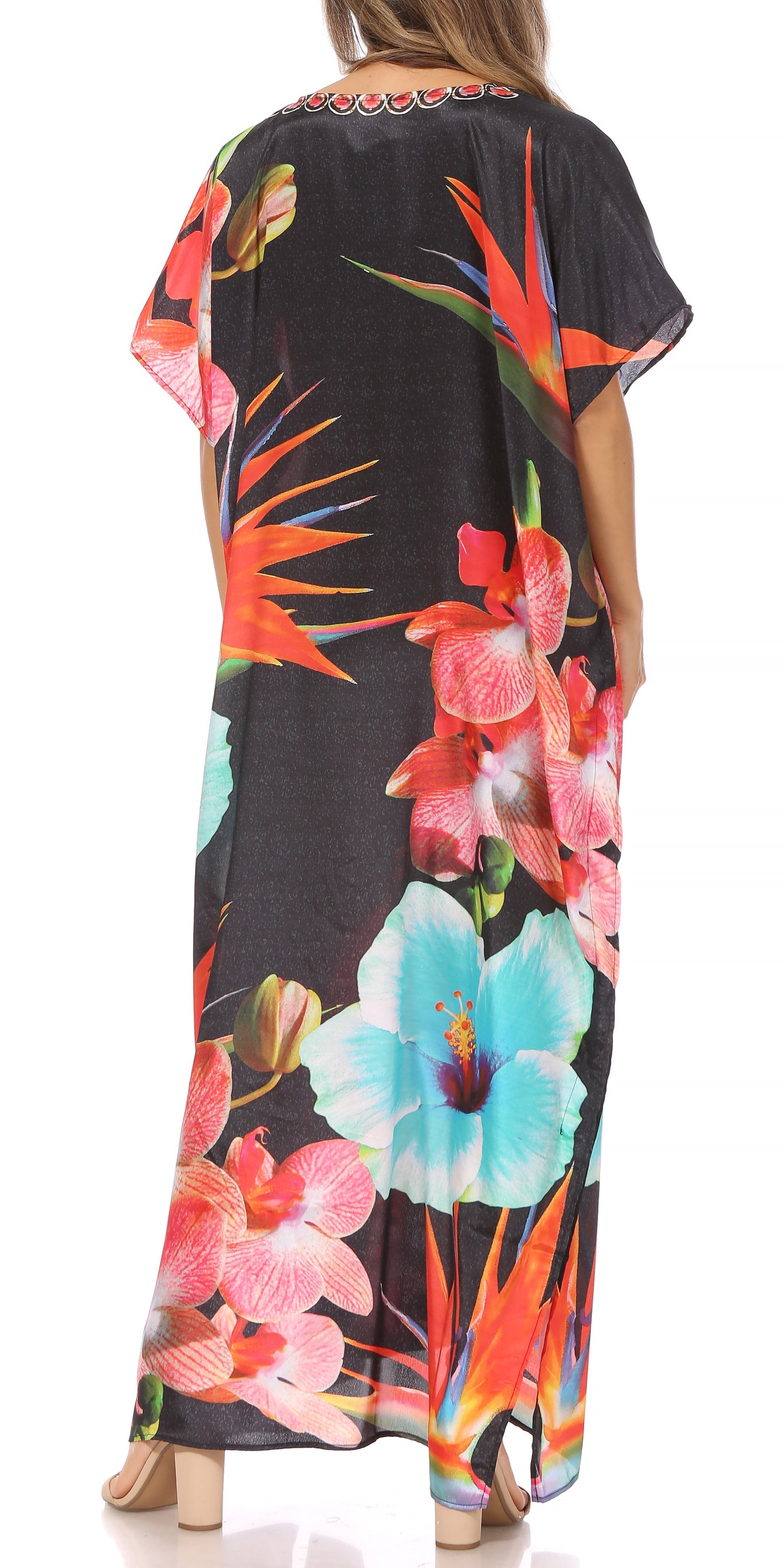 Sakkas Vicky Women's Casual Long Print Short Sleeve Petite Beach Maxi Caftan Dress - Concordia Style Boutique