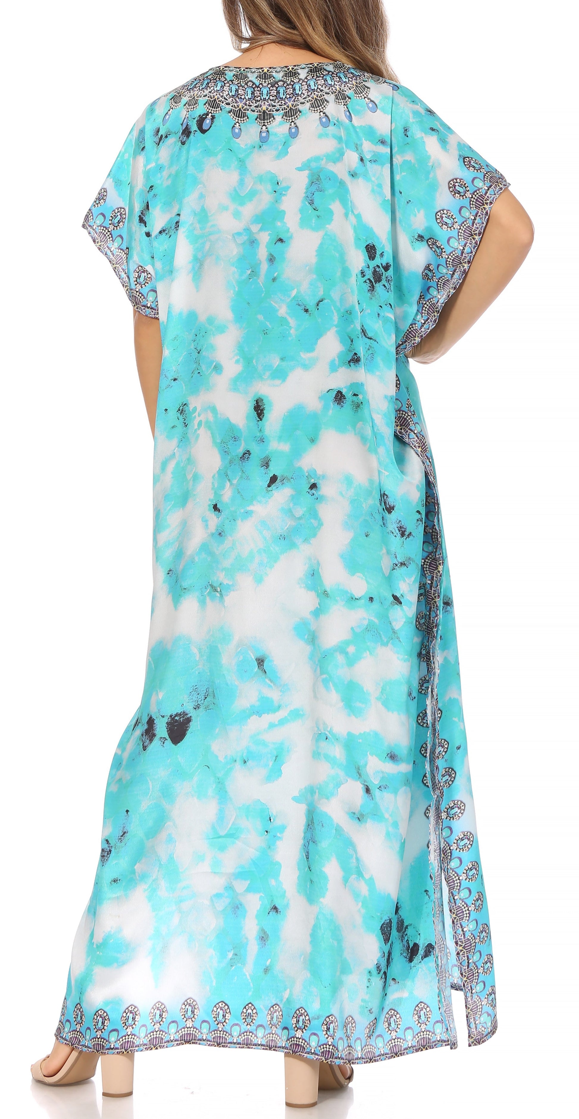 Sakkas Vicky Women's Casual Long Print Short Sleeve Petite Beach Maxi Caftan Dress - Concordia Style Boutique