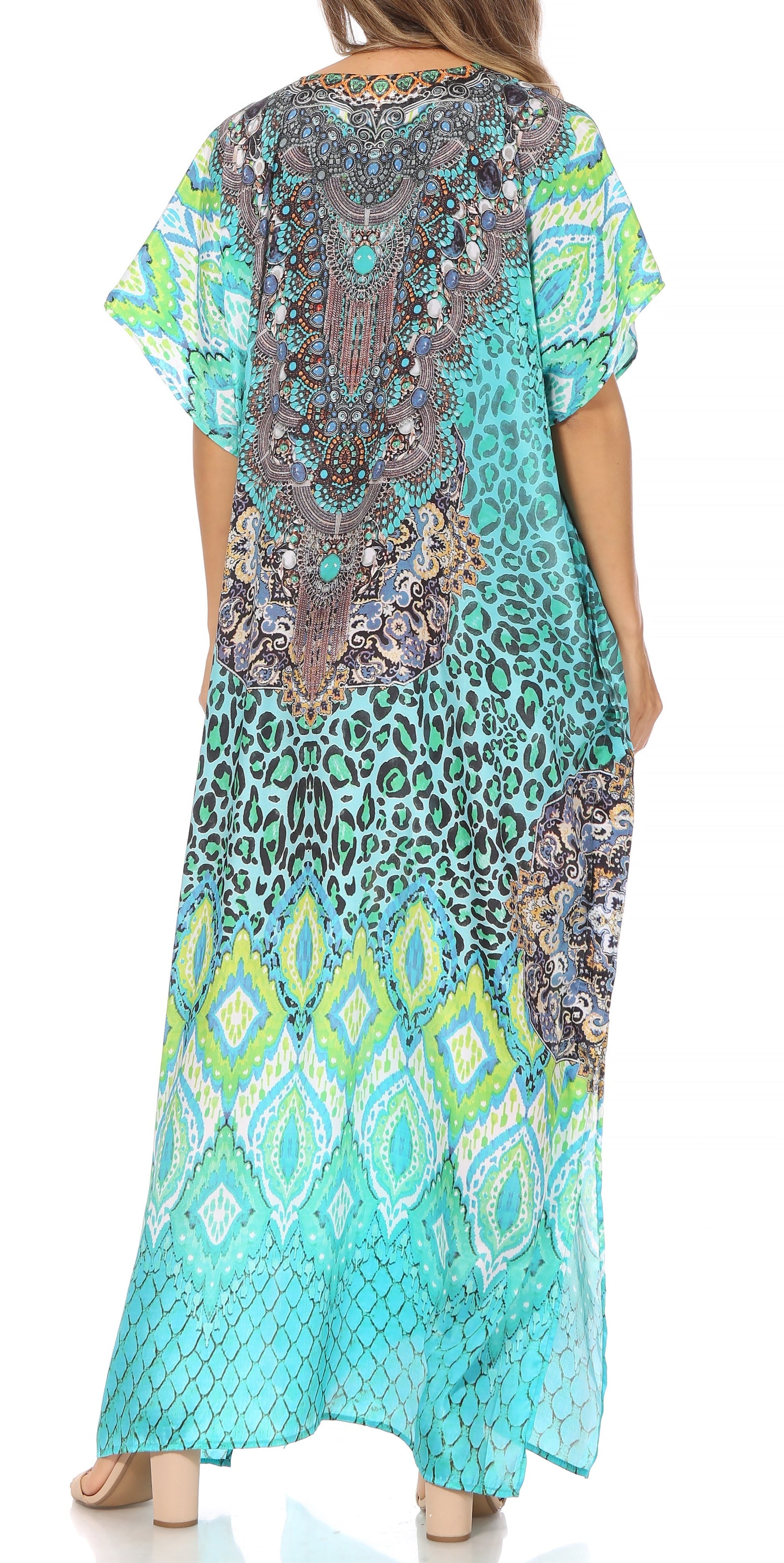 Sakkas Vicky Women's Casual Long Print Short Sleeve Petite Beach Maxi Caftan Dress - Concordia Style Boutique